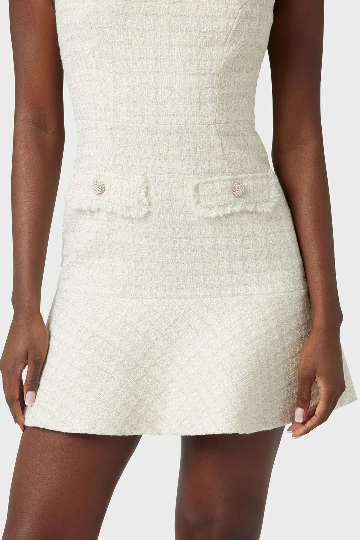 Guess Daphnee Fitted Fit Fırfırlı Mini Tuvid W5RK10WGW82 Bayan Elbise W5RK10 WGW82 F0DP KREM - 9