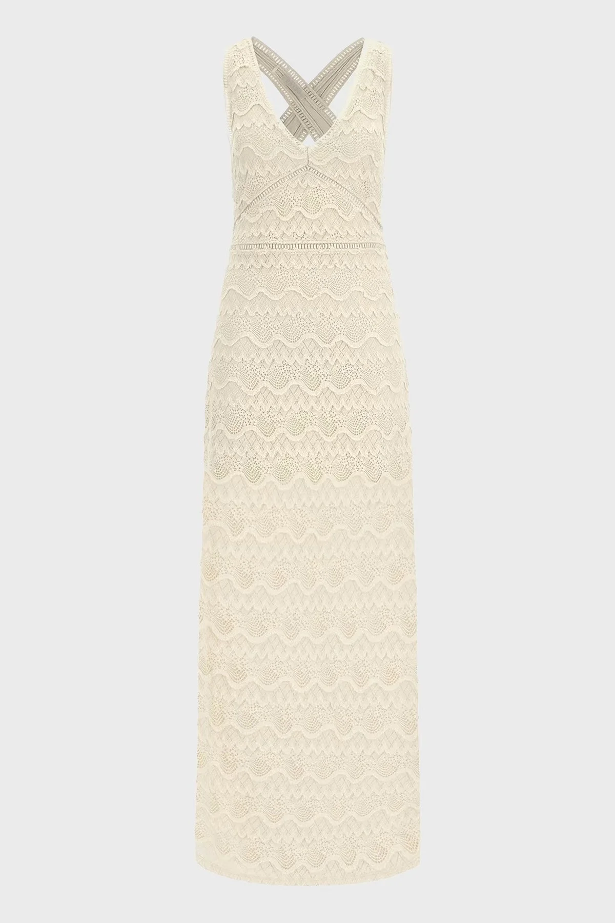 Guess Dar Kesim Sırt Dekolteli V Yaka Yırtmaçlı Güpürlü Maxi Liza Bayan Elbise W3GK27KBPQ0 G1M5 BEJ - 3