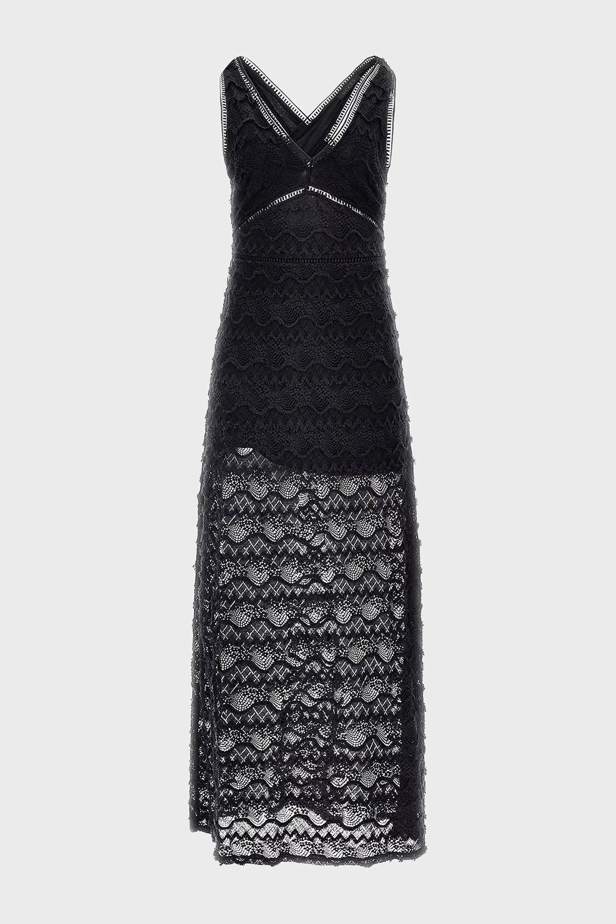 Guess Dar Kesim Sırt Dekolteli V Yaka Yırtmaçlı Güpürlü Maxi Liza Bayan Elbise W3GK27KBPQ0 JBLK SİYAH - 6