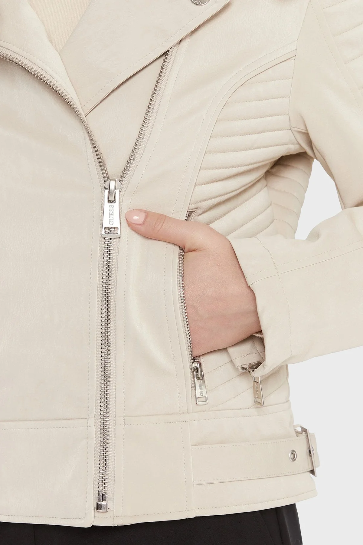 Guess Darcey Kapitoneli Regular Fit Çıkarılabilir Peluş Yaka Fermuarlı W5BL35W2820 Bayan Ceket W5BL35 W2820 A115 BEJ - 6
