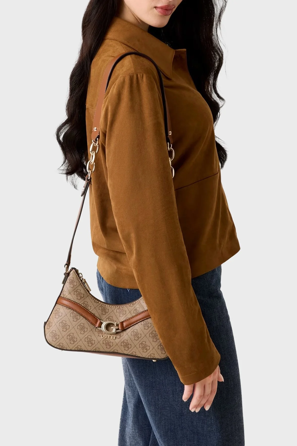Guess Dea 4G Logolu Zincir Detaylı Sabit Askılı HWSG7993730 Bayan Çanta HWSG79 93730 LTL KAHVE - 2