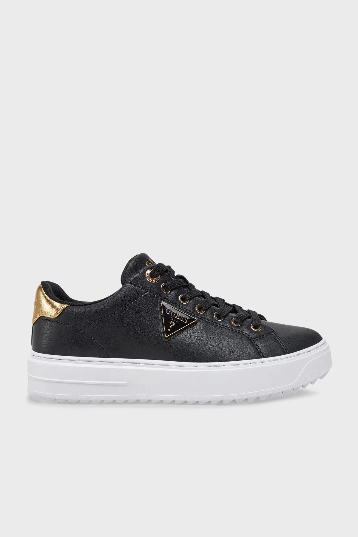 Guess Denesa Deri Karışımlı Logolu Kalın Taban Sneaker FLJD12LEA12 Kadın Ayakkabı FLJD12 LEA12 BLKGO SİYAH - 1