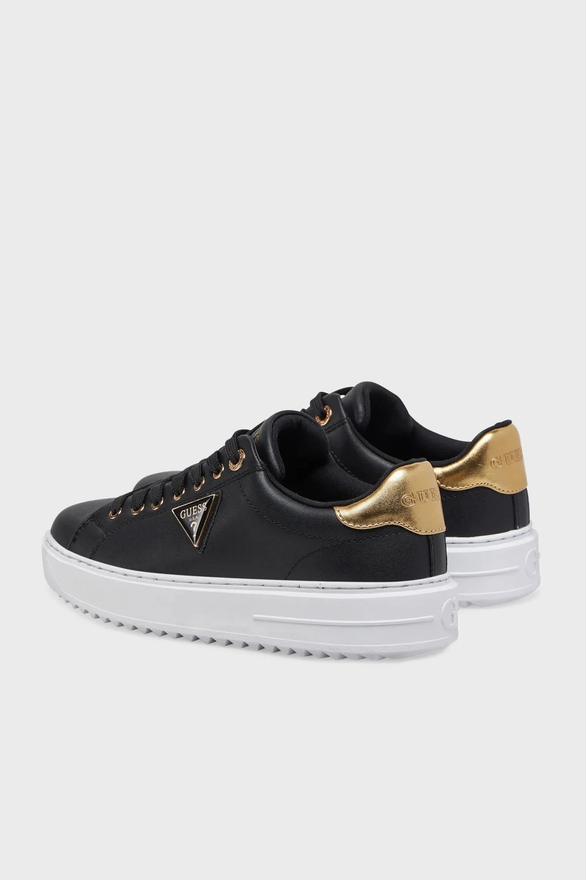 Guess Denesa Deri Karışımlı Logolu Kalın Taban Sneaker FLJD12LEA12 Kadın Ayakkabı FLJD12 LEA12 BLKGO SİYAH - 4