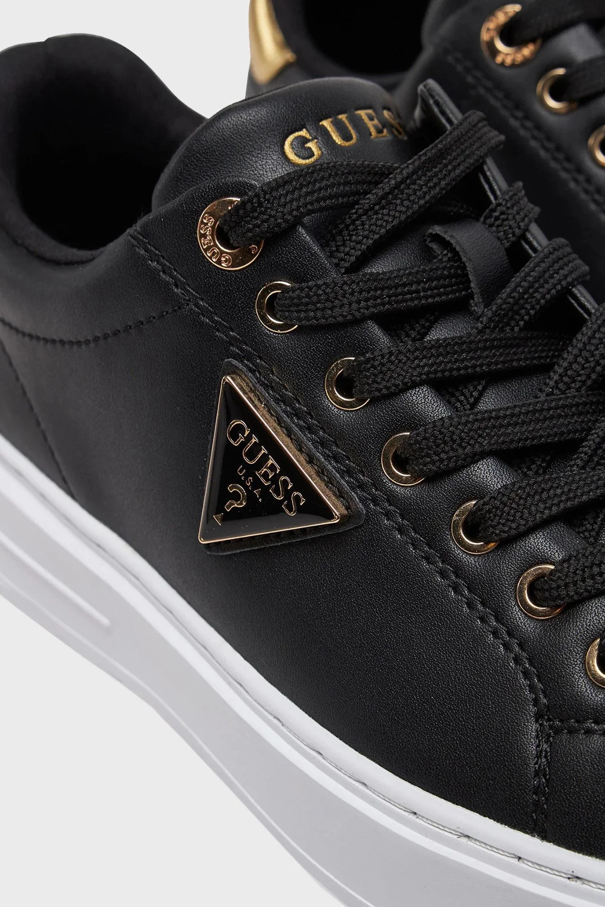 Guess Denesa Deri Karışımlı Logolu Kalın Taban Sneaker FLJD12LEA12 Kadın Ayakkabı FLJD12 LEA12 BLKGO SİYAH - 5