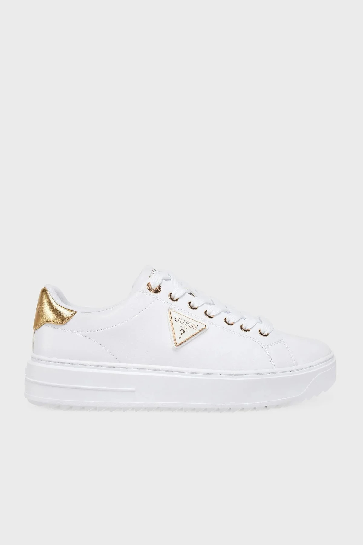 Guess Denesa Deri Karışımlı Logolu Kalın Taban Sneaker FLJD12LEA12 Bayan Ayakkabı FLJD12 LEA12 WHIGO BEYAZ-GOLD - 7