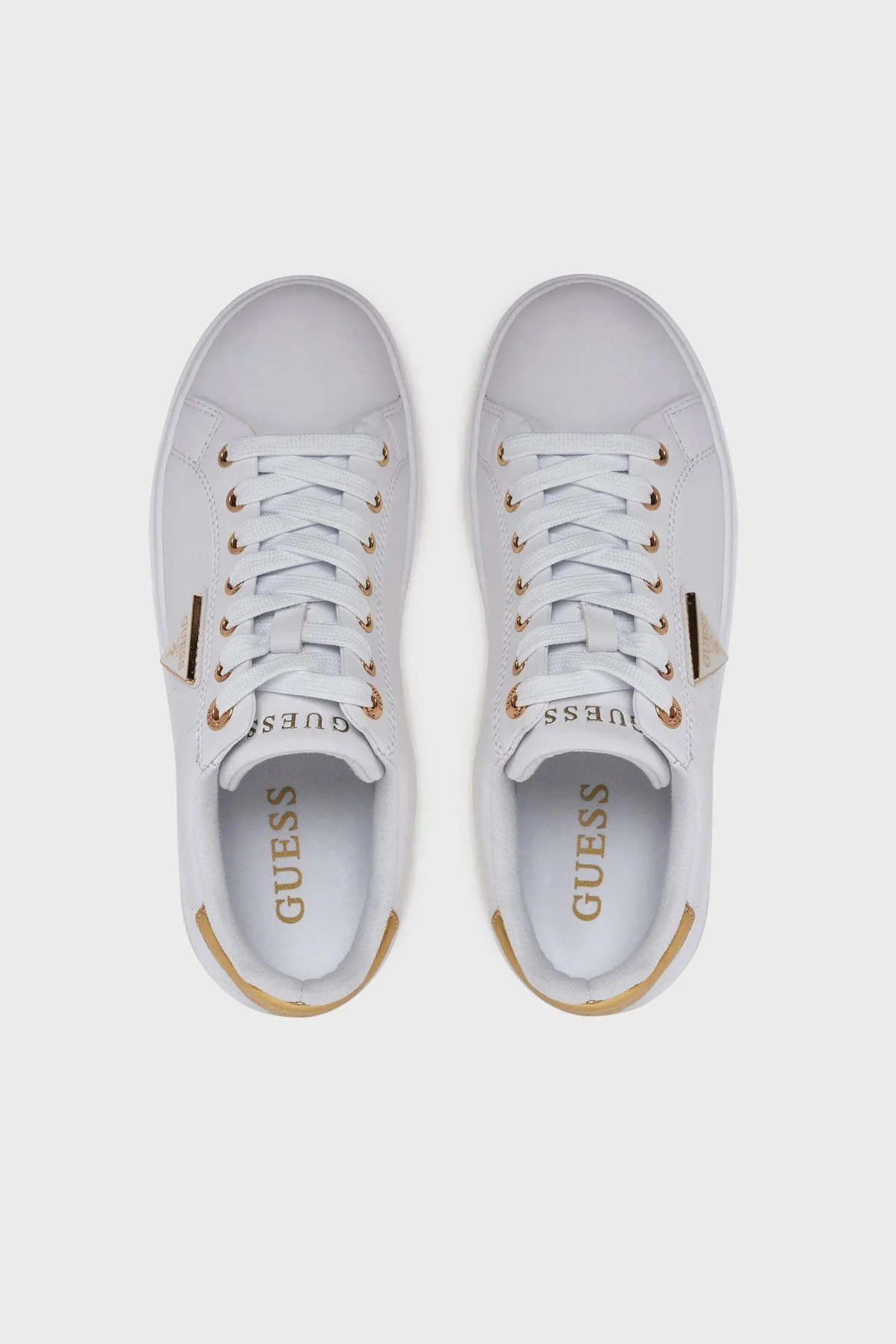Guess Denesa Deri Karışımlı Logolu Kalın Taban Sneaker FLJD12LEA12 Bayan Ayakkabı FLJD12 LEA12 WHIGO BEYAZ-GOLD - 9