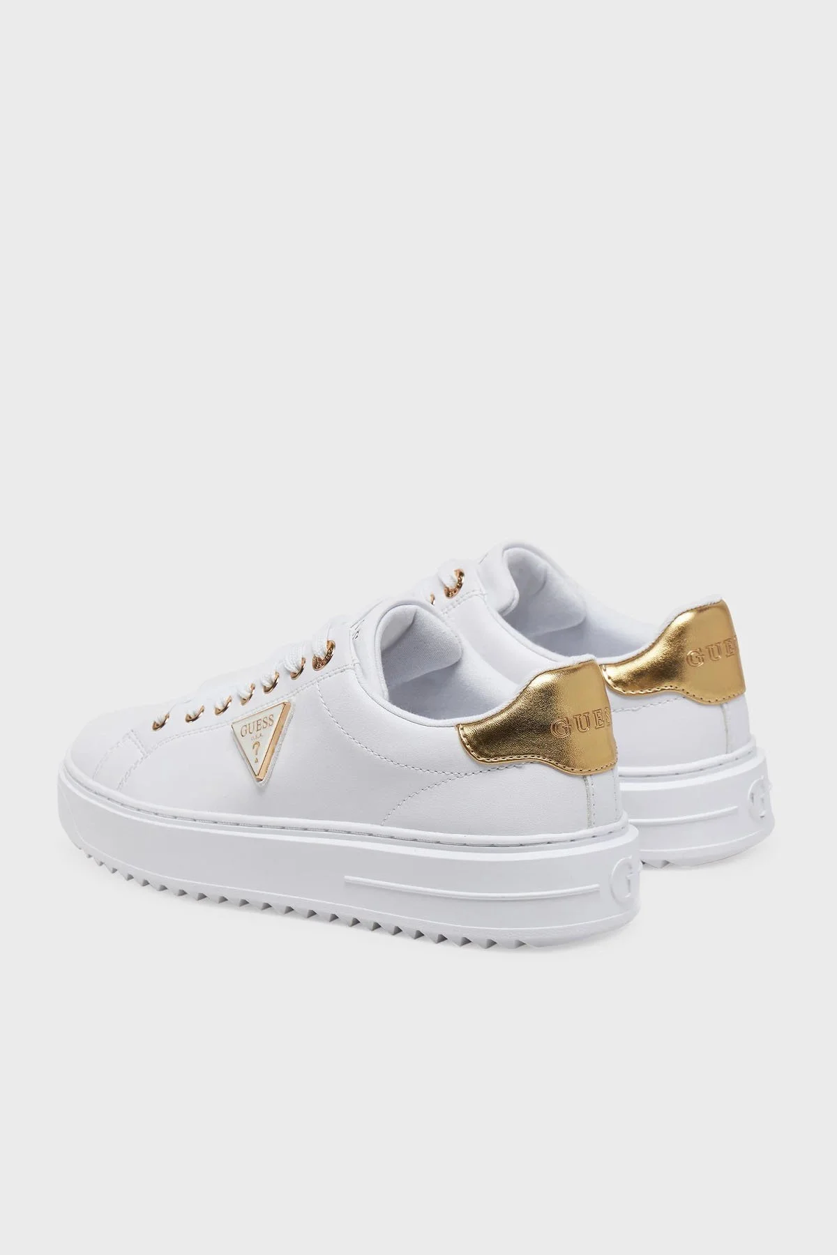 Guess Denesa Deri Karışımlı Logolu Kalın Taban Sneaker FLJD12LEA12 Bayan Ayakkabı FLJD12 LEA12 WHIGO BEYAZ-GOLD - 10