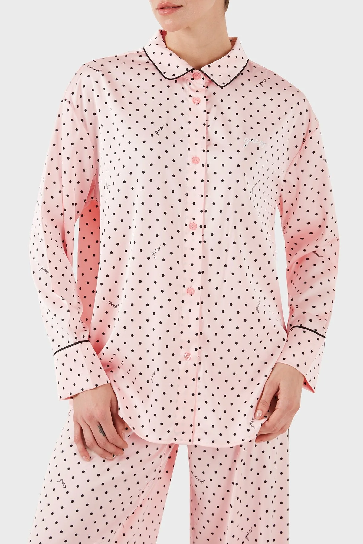 Guess Desenli Streç Comfort Fit Yüksek Bel Bol Paça O4BX16WEFC2 Bayan Pijama Takımı O4BX16 WEFC2 P6DQ PEMBE - 13