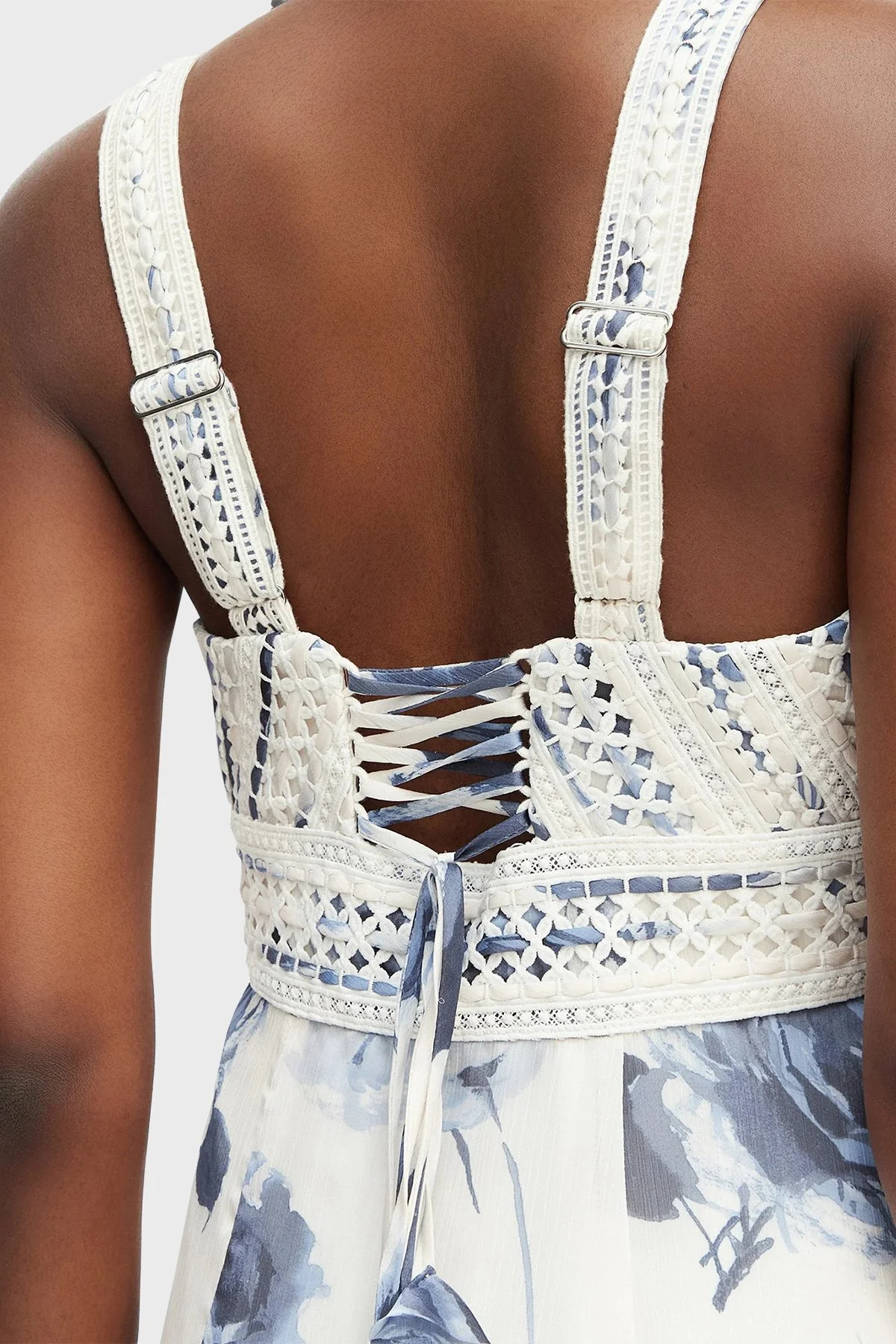 Guess Desenli V Yaka Yırtmaçlı Midi Boy W3YK54WCWF2 Kadın Elbise W3YK54 WCWF2 PMMU BEYAZ-MAVİ - 5