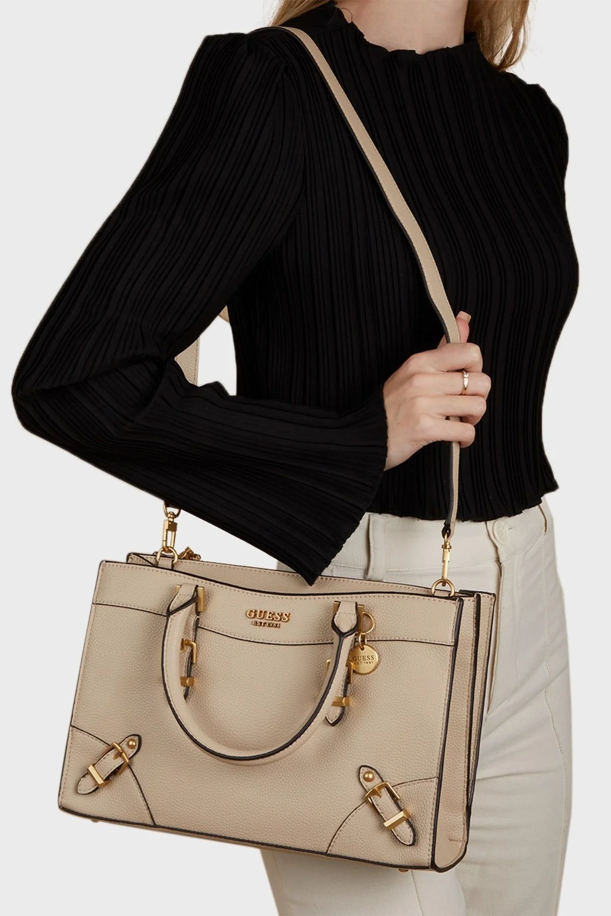 Guess Didi Logolu Çıkartılabilir Uzatma Askılı Bayan Çanta HWBA8744060 KHA KREM - 2