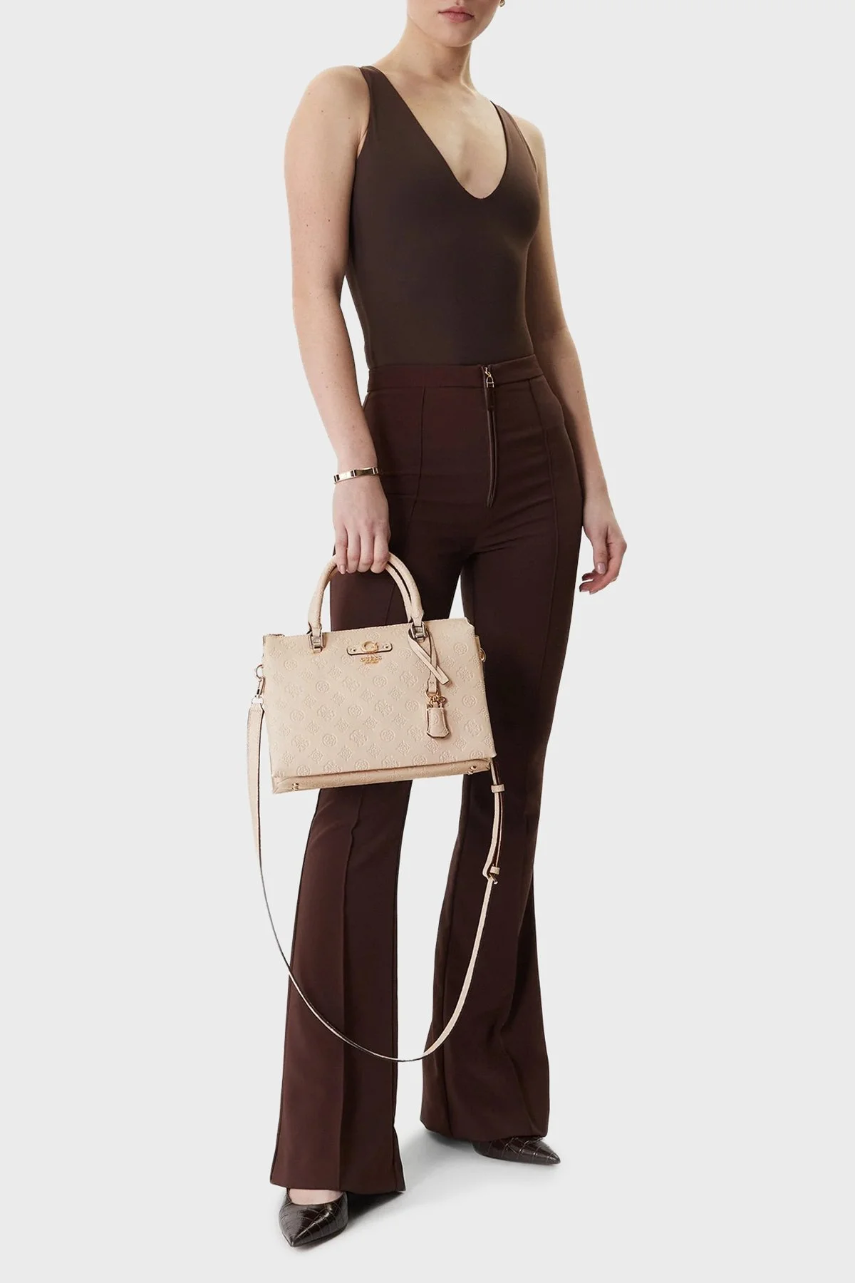 Guess Dita 4G Logolu Çıkarılabilir Askılı HWPD7602060 Bayan Çanta HWPD76 02060 LUG KREM - 2