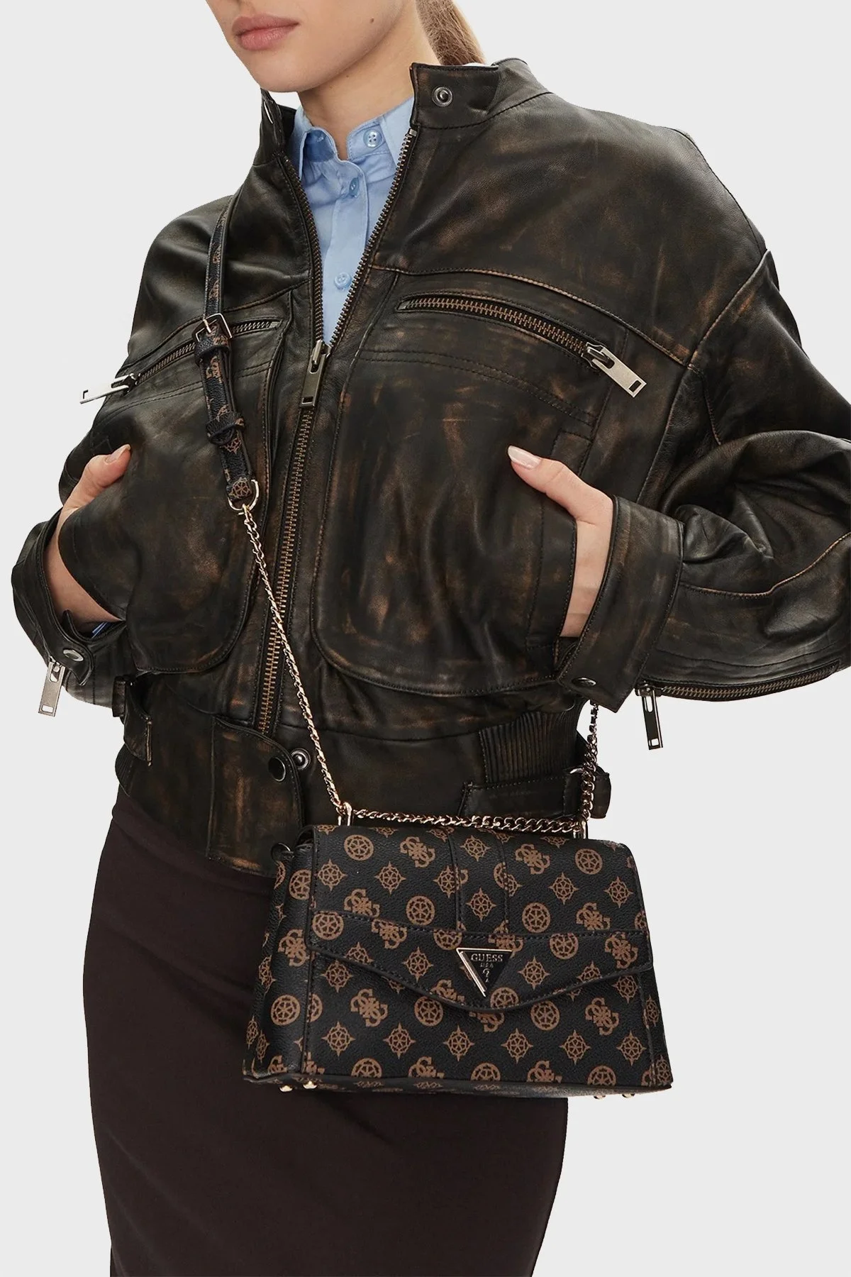 Guess Dorys 4G Logolu Ayarlanabilir Zincir Askılı HWPM9521210 Bayan Çanta HWPM95 21210 MLO KOYU KAHVE - 7