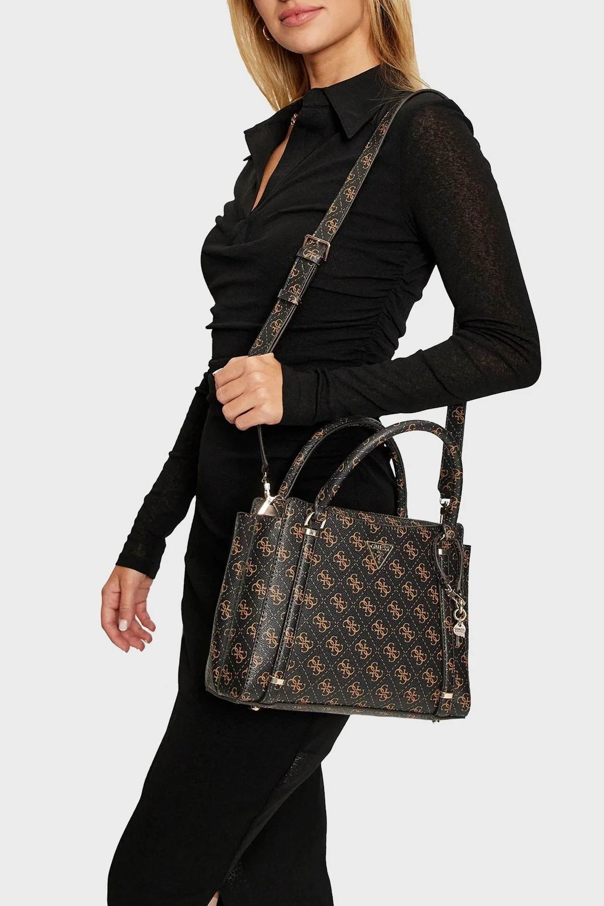 Guess Eco Erica 4G Logolu Çıkarılabilir Askılı HWEQG951006 Bayan Çanta HWEQG9 51006 BNL KAHVE - 7