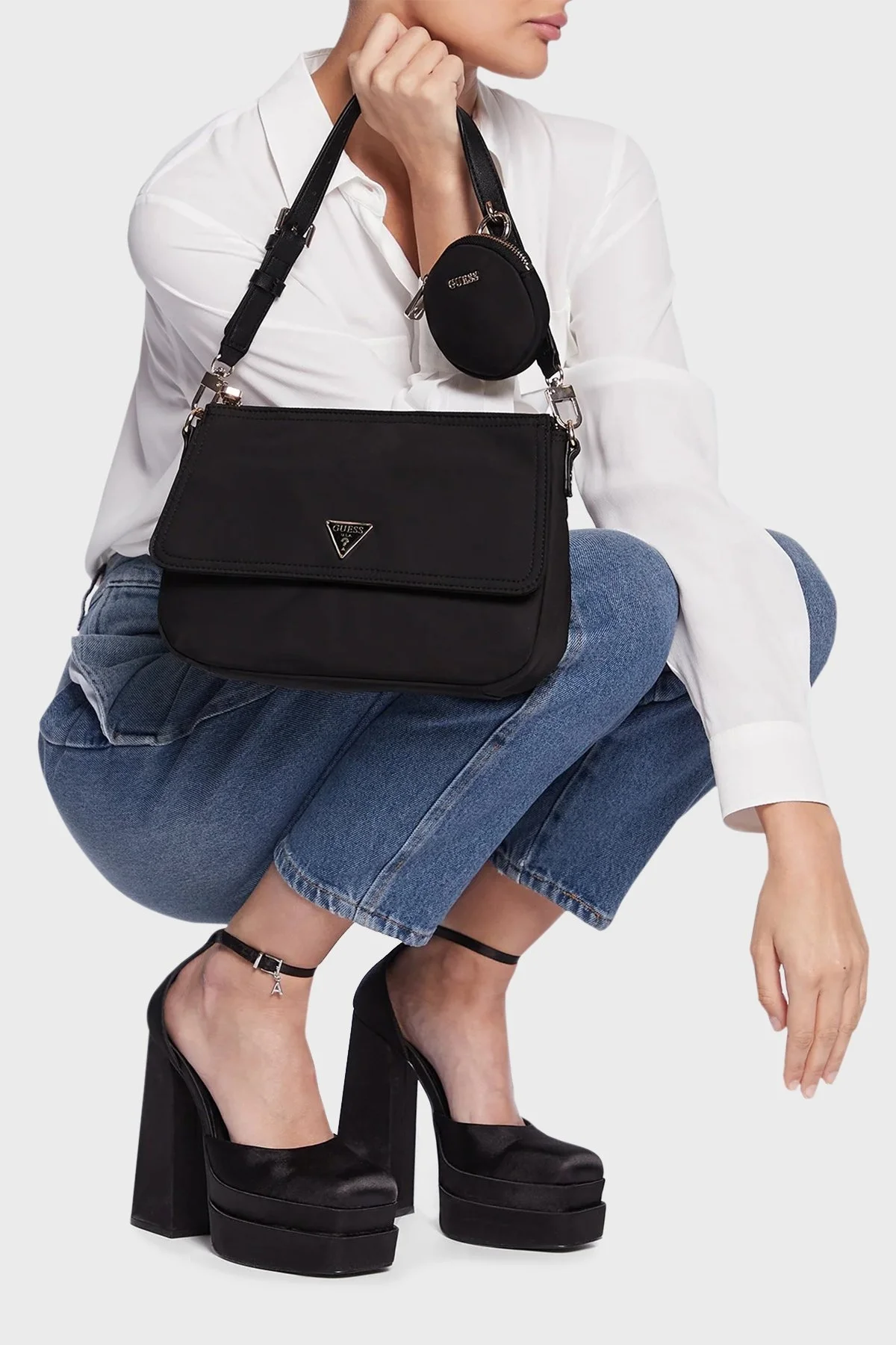 Guess Eco Gemma Mini Cüzdanlı Çıkarılabilir Omuz Askılı HWEYG839518BLA Bayan Çanta HWEYG839518 BLA SİYAH - 2