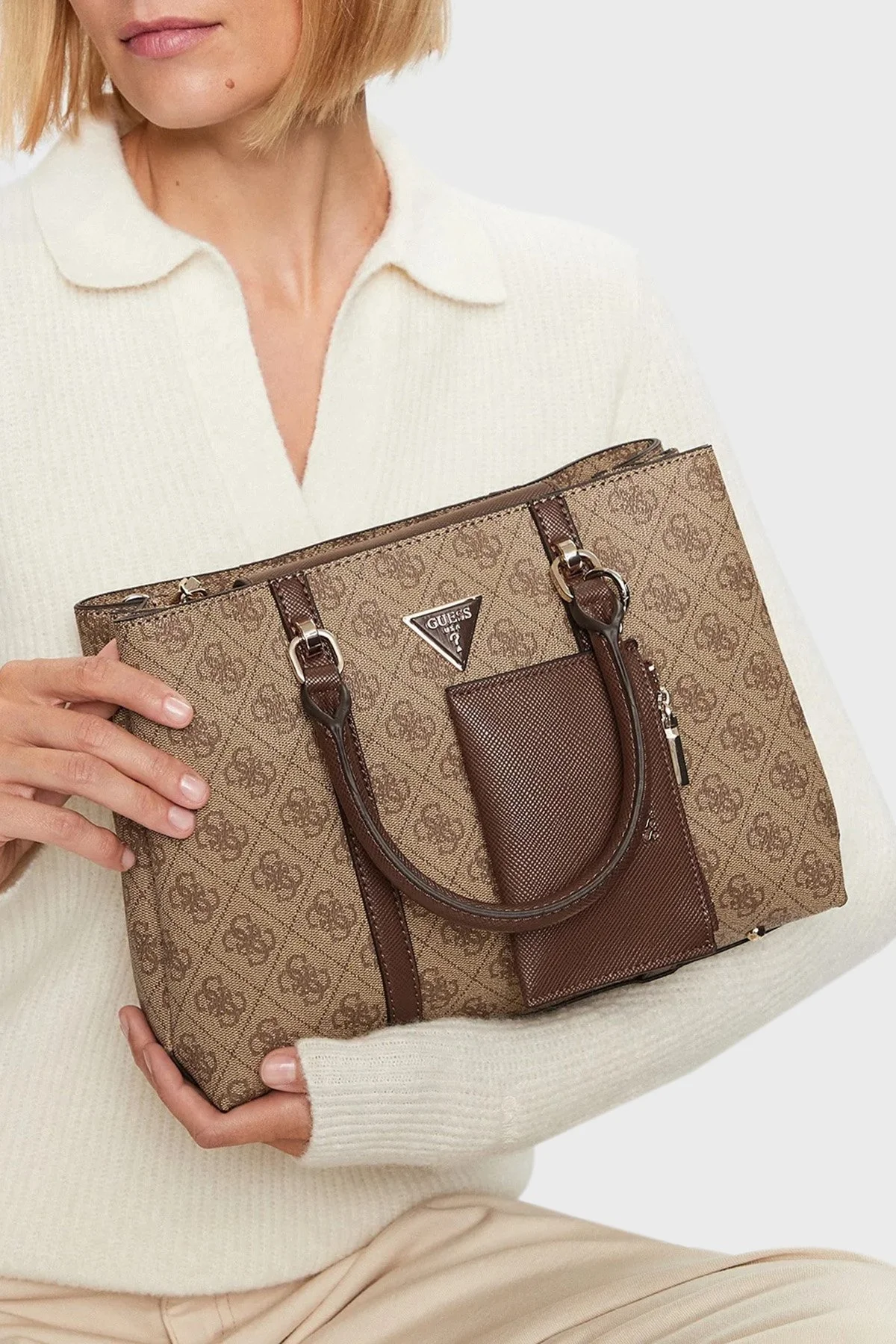 Guess Eco Logolu Mini Cüzdan Detaylı Çıkarılabilir Omuz Askılı Bayan Çanta HWESG896806 LGW KAHVE - 2