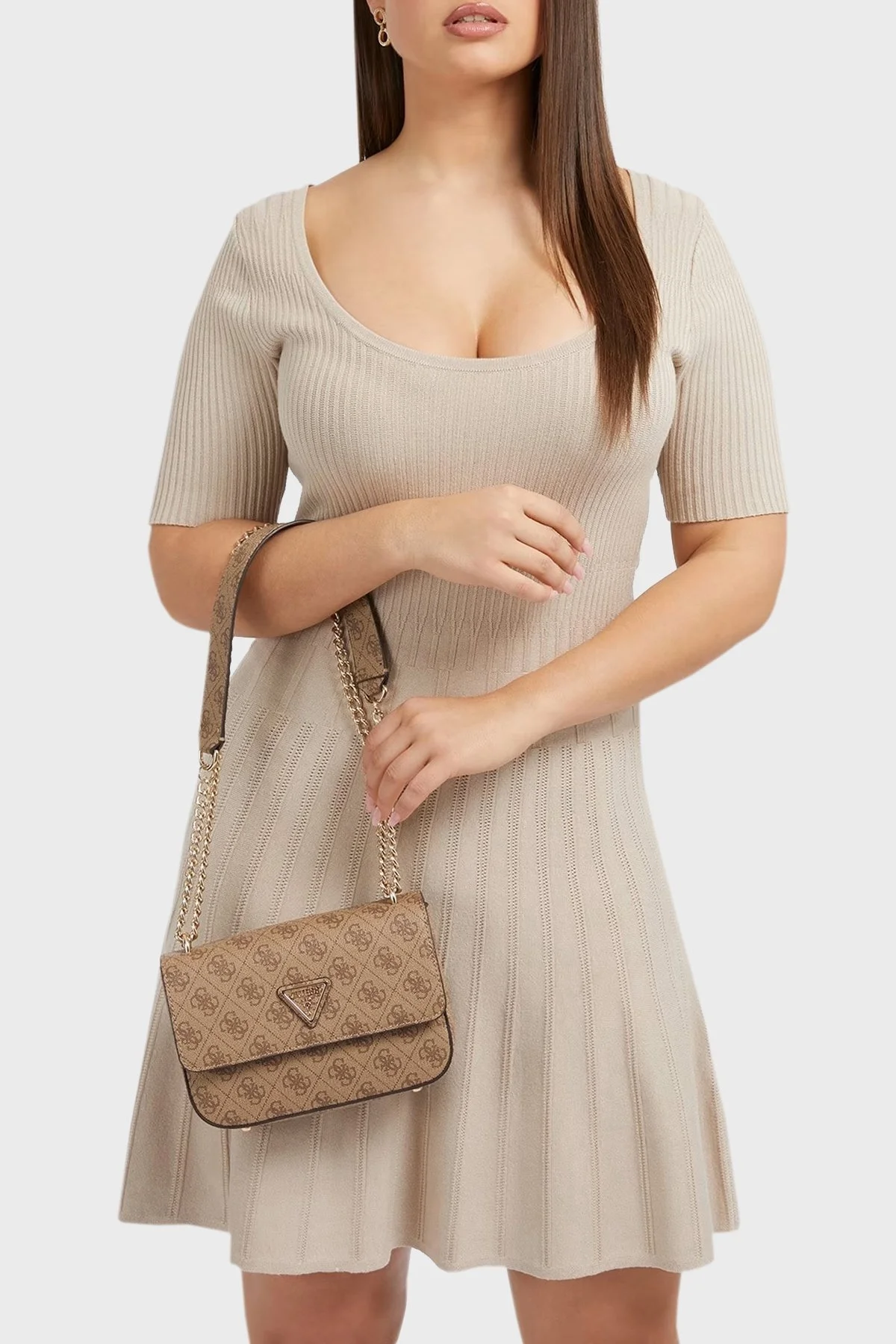 Guess Eco Logolu Zincir Omuz Askılı Çapraz Mini Bayan Çanta HWEBG876721 LTL KAHVE - 2