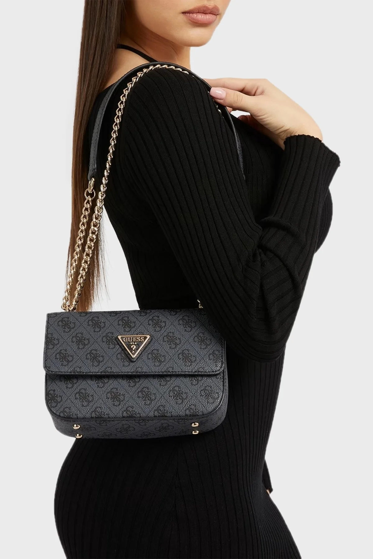 Guess Eco Logolu Zincirli Omuz Askılı Çapraz Mini Bayan Çanta HWEBG876721 CLO ANTRASİT - 2