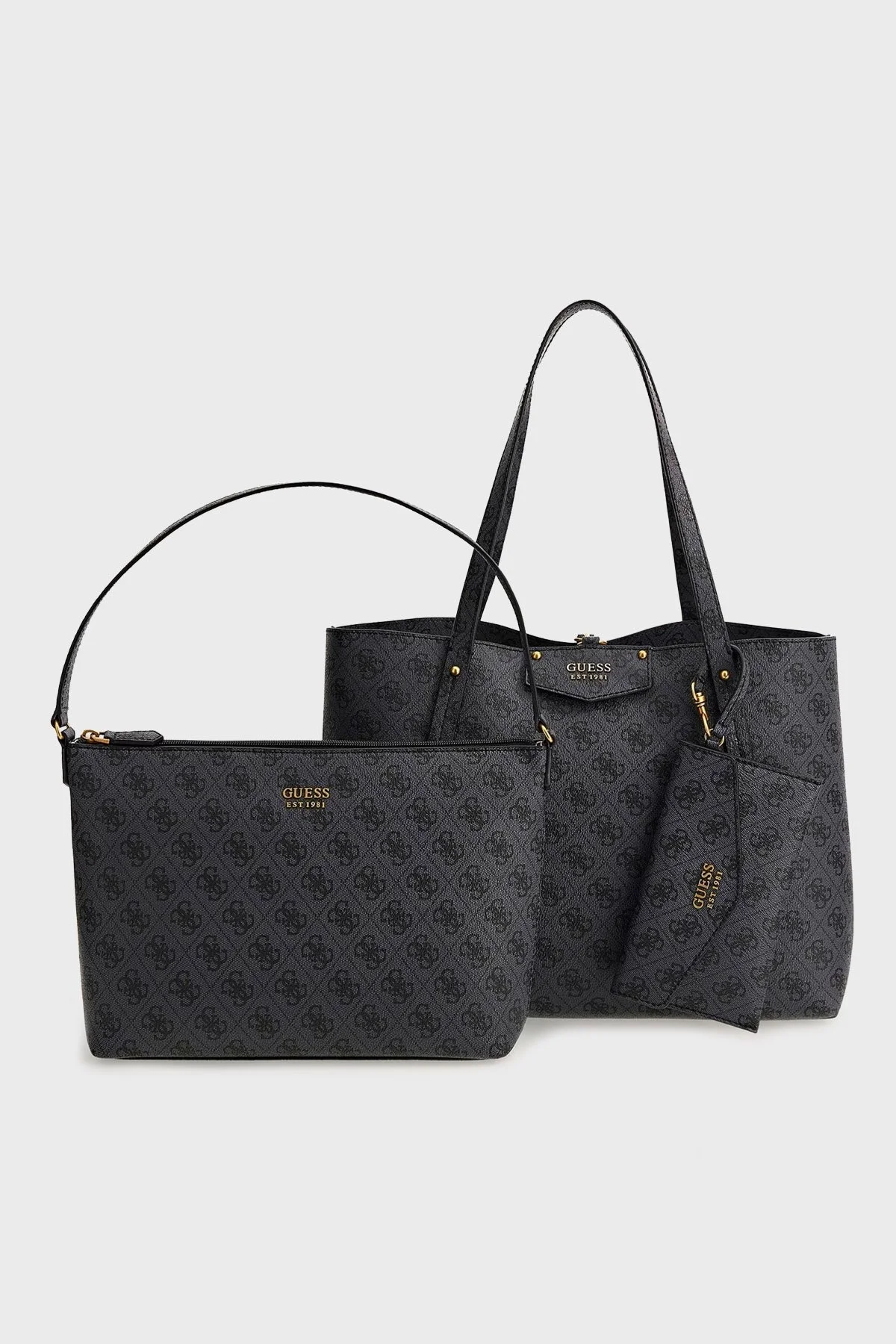 Guess Eco Tamamı Logolu Çıkarılabilir İç Bölmeli Bayan Çanta HWESB839023 CLO ANTRASİT - 2