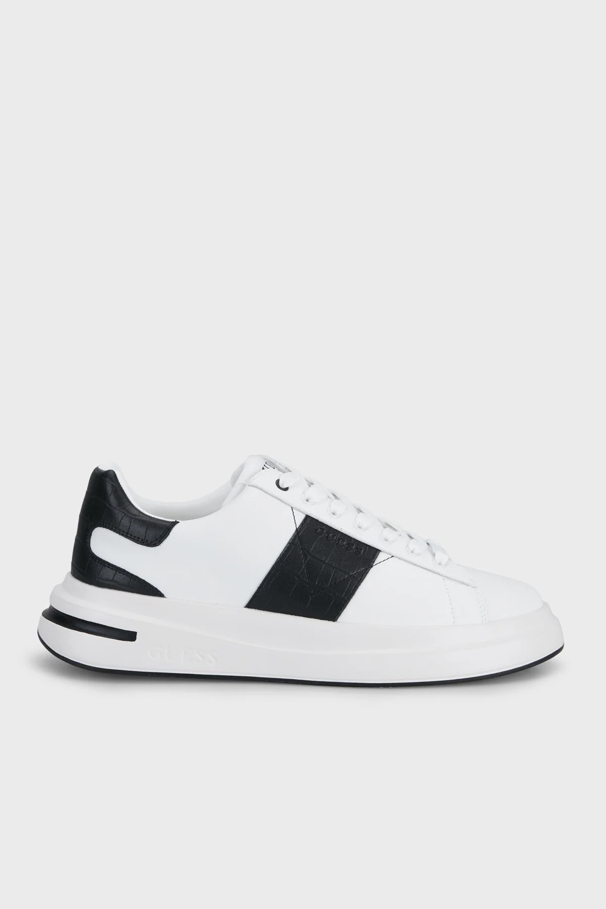 Guess Elba Logolu Deri Sneaker FMFEALLEL12 Erkek Ayakkabı FMFEAL LEL12 WHIBK Beyaz-siyah - 1