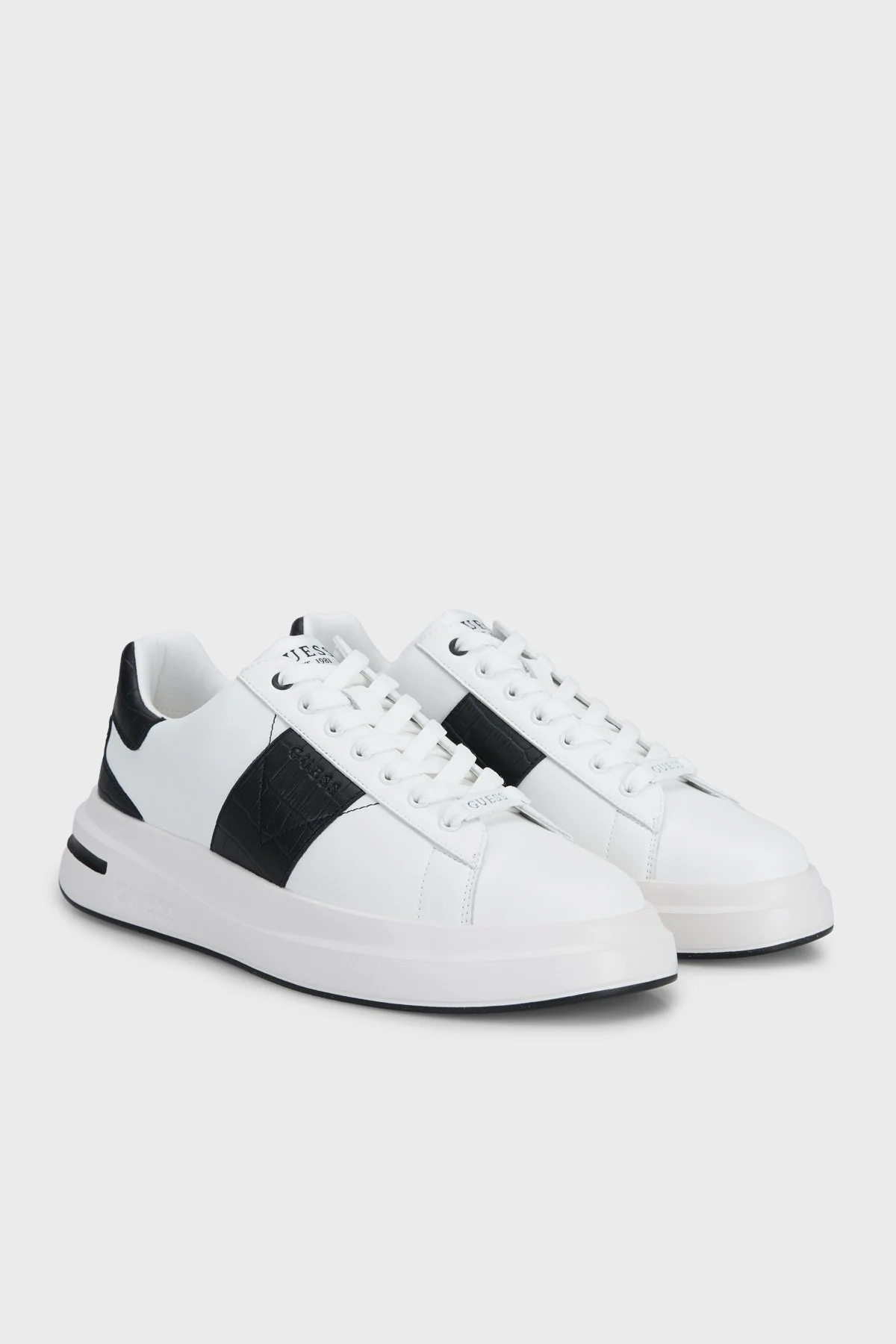 Guess Elba Logolu Deri Sneaker FMFEALLEL12 Erkek Ayakkabı FMFEAL LEL12 WHIBK Beyaz-siyah - 3