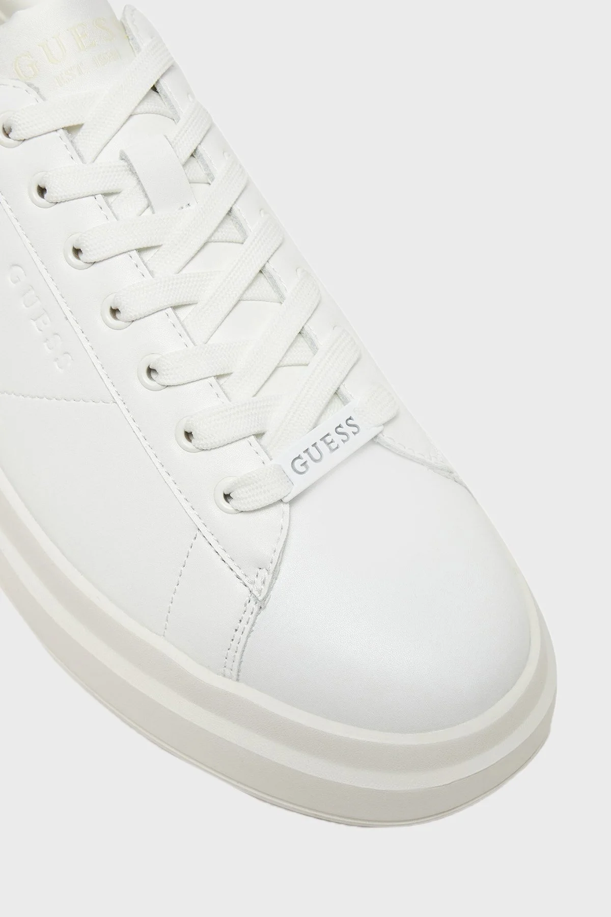 Guess Elba Logolu Kalın Tabanlı Sneaker FMJLBALEA12 Erkek Ayakkabı FMJLBA LEA12 WHITE BEYAZ - 11