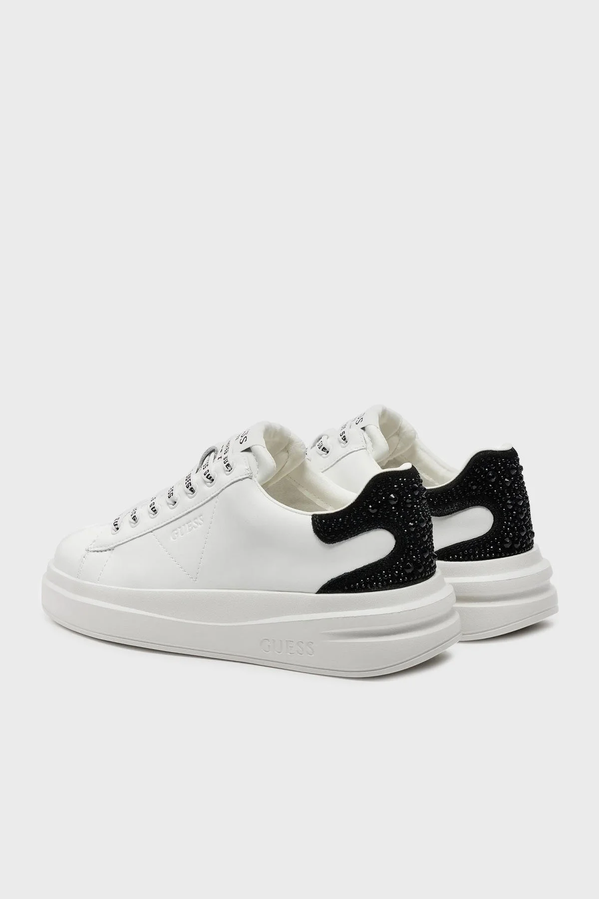 Guess Elbina Logolu Taşlı Sneaker FLTELBLEA12 Bayan Ayakkabı FLTELB LEA12 WHBLK BEYAZ-SİYAH - 4