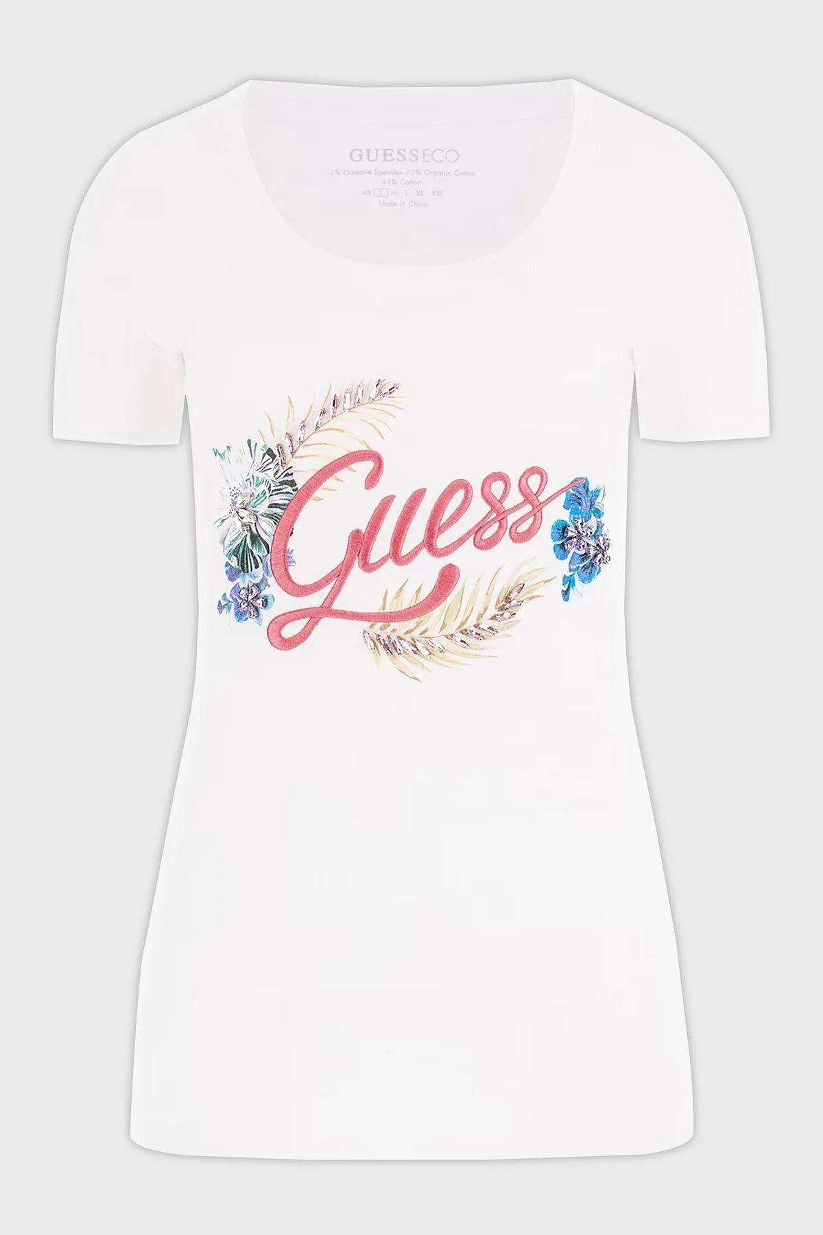 Guess Embellish Pamuklu Nakışlı Logolu Slim Fit Bisiklet Yaka Bayan T Shirt W3GI40J1314 G011 BEYAZ - 4