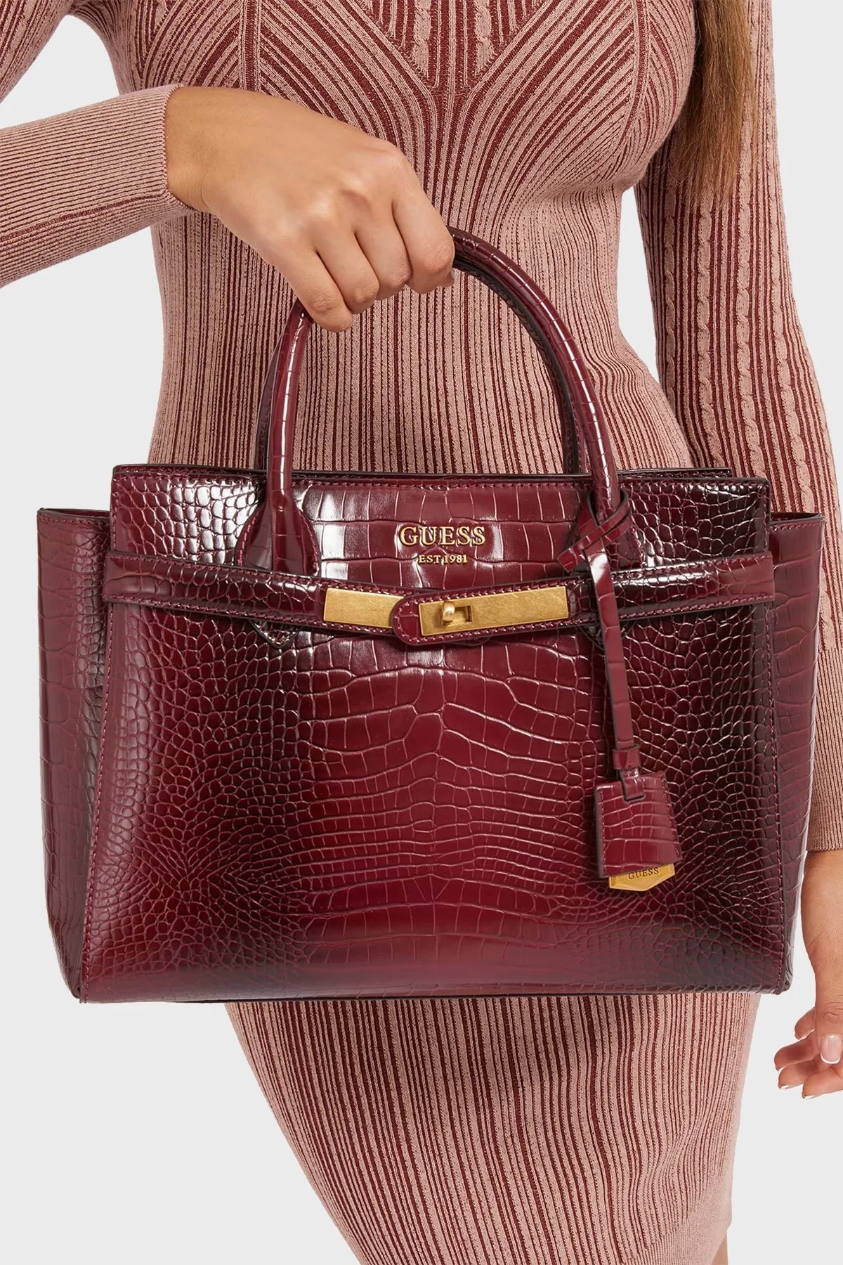 Guess Enisa Timsah Derisi Desenli Çıkarılabilir Uzatma Askılı Bayan Çanta HWCH8421060 MER BORDO - 3