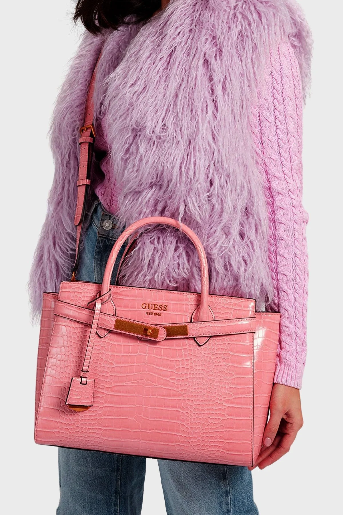 Guess Enisa Timsah Desenli Çıkarılabilir Omuz Askılı Bayan Çanta HWCA8421060 COR MERCAN - 2