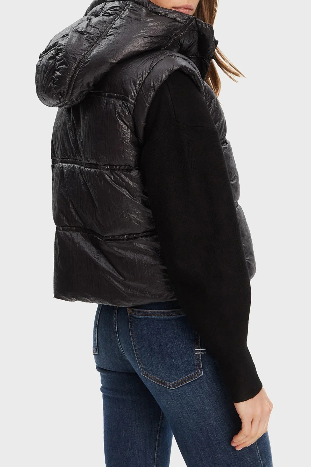 Guess Ernestine Regular Fit Çıkarılabilir Kapüşonlu Logolu Şişme W5YL11WHDO2 Bayan Yelek W5YL11 WHDO2 JBLK SİYAH - 3