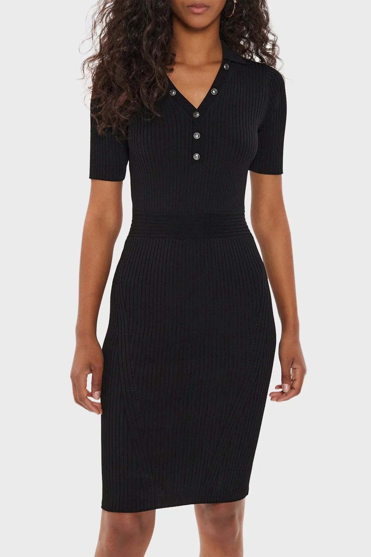 Guess Es Destiny Slim Fit Kısa Kollu Mini W4YK16Z37K0 Bayan Elbise W4YK16 Z37K0 JBLK SİYAH - 6