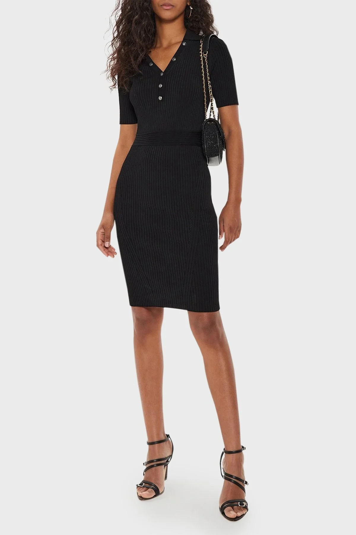 Guess Es Destiny Slim Fit Kısa Kollu Mini W4YK16Z37K0 Bayan Elbise W4YK16 Z37K0 JBLK SİYAH - 7