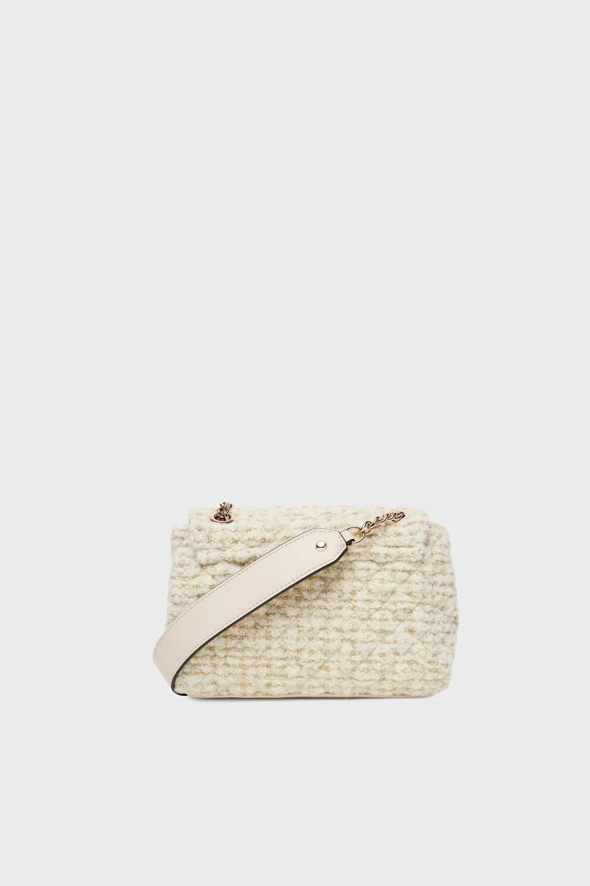 Guess Everlee Logolu Ayarlanabilir Zincir Askılı Tweed HWAT8679210 Bayan Çanta HWAT86 79210 IVO EKRU - 2
