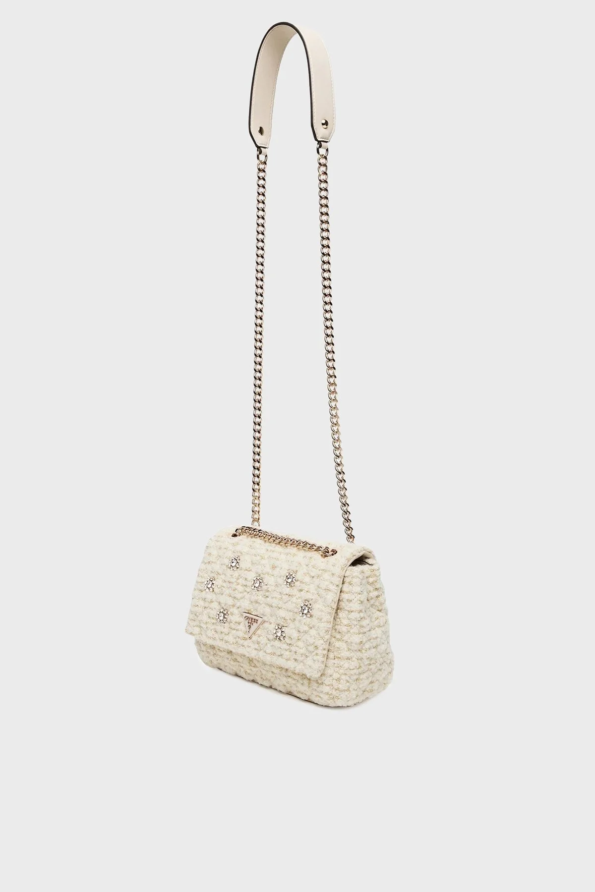 Guess Everlee Logolu Ayarlanabilir Zincir Askılı Tweed HWAT8679210 Bayan Çanta HWAT86 79210 IVO EKRU - 4