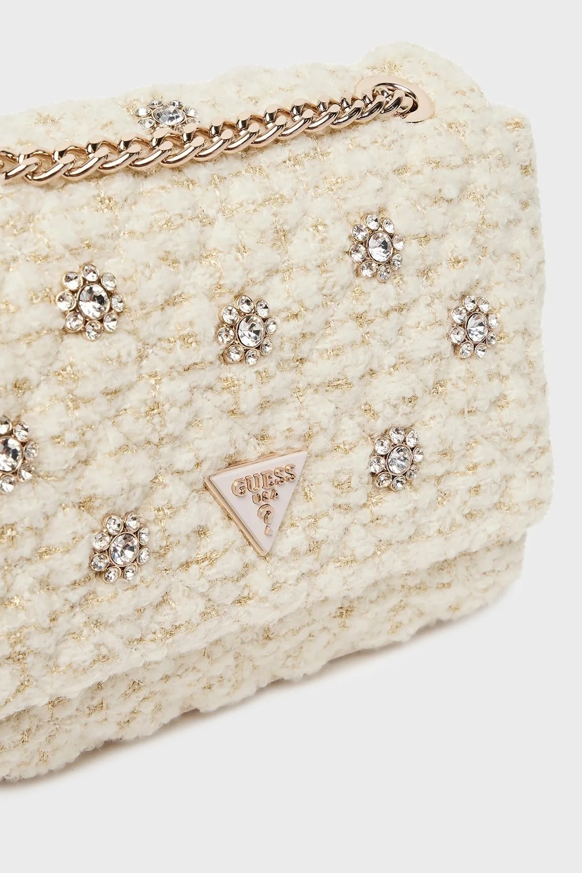 Guess Everlee Logolu Ayarlanabilir Zincir Askılı Tweed HWAT8679210 Bayan Çanta HWAT86 79210 IVO EKRU - 5