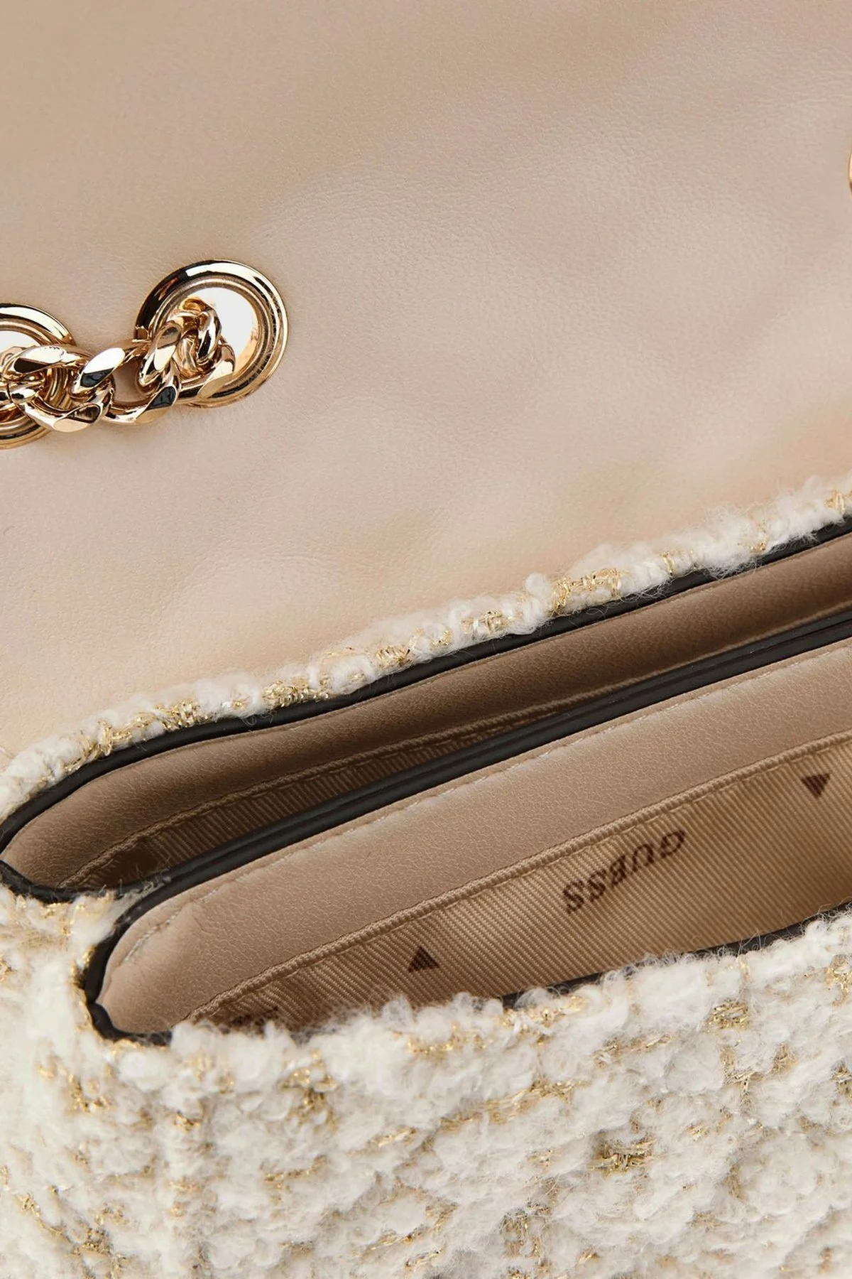 Guess Everlee Logolu Ayarlanabilir Zincir Askılı Tweed HWAT8679780 Bayan Çanta HWAT86 79780 IVO EKRU - 3