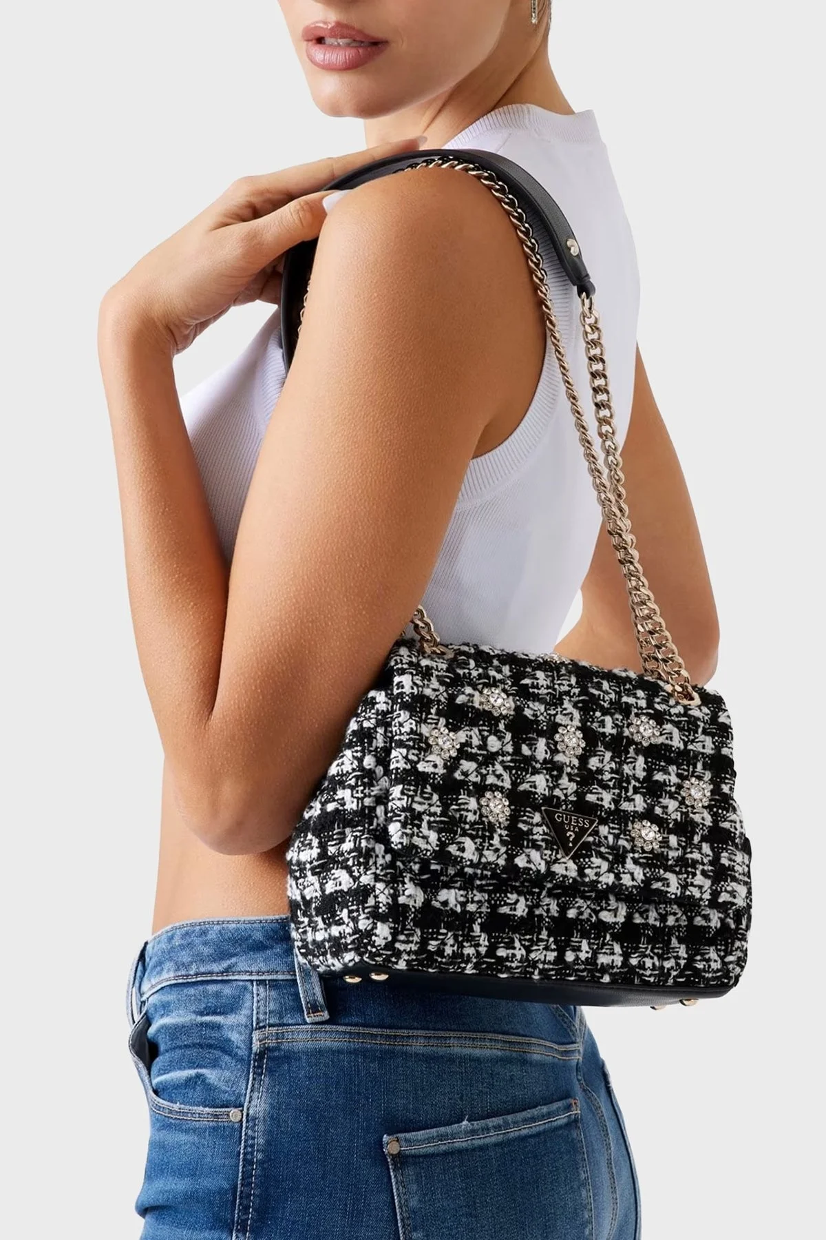 Guess Everlee Zincir Askılı Tüvit HWTB8679210 Bayan Çanta HWTB86 79210 BML SİYAH - 3