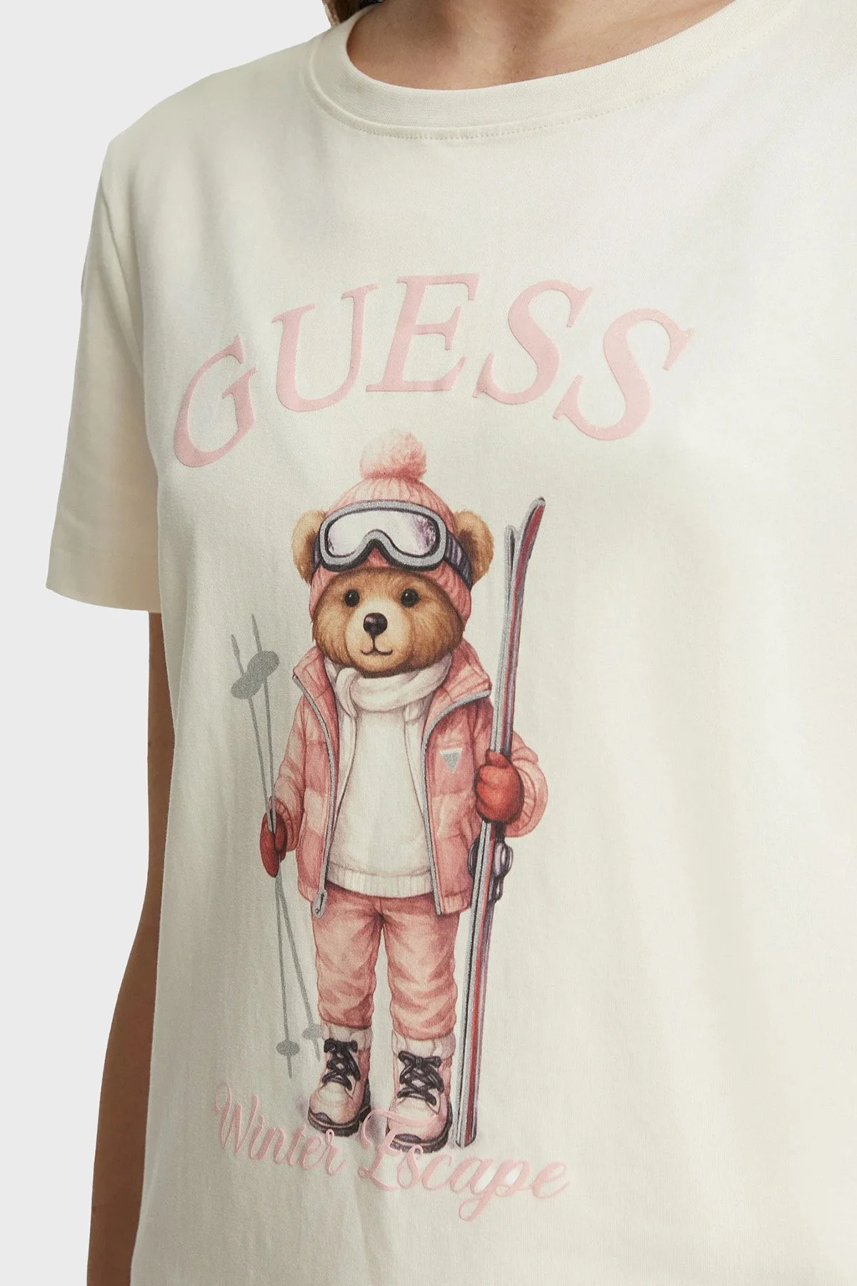 Guess Fabrizia Logolu Pamuklu Bisiklet Yaka V6BI19K6749 Kadın T Shirt V6BI19 K6749 G012 Beyaz - 4