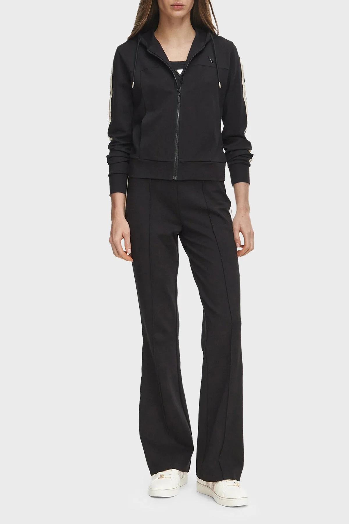 Guess Fausta Slim Fit Kapüşonlu Yaka Fermuarlı V6BQ02K6254 Kadın Sweat V6BQ02 K6254 JBLK Siyah - 2