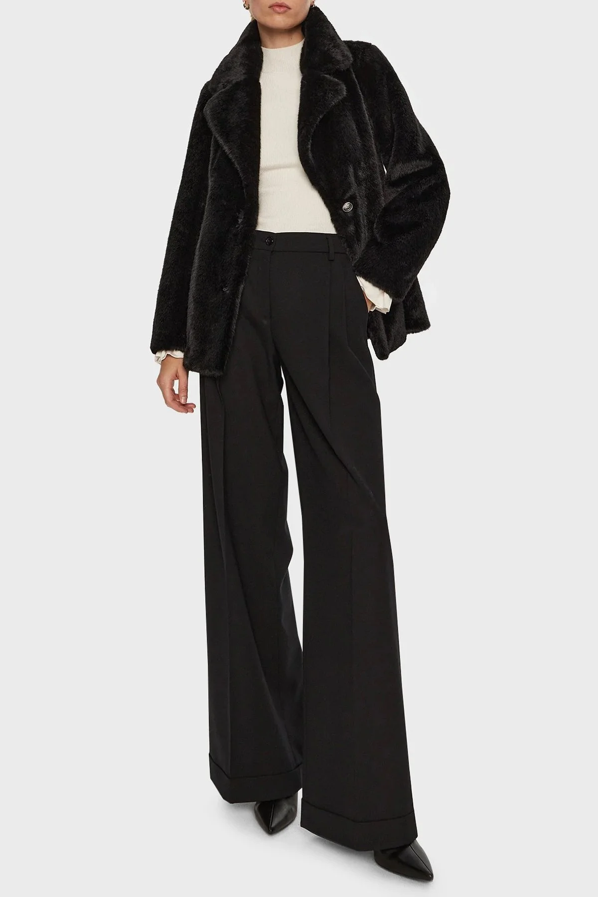 Guess Filomena Yumuşak Tüylü Regular Fit Apaş Yaka W4BL04WGHO0 Bayan Ceket W4BL04 WGHO0 JBLK SİYAH - 9