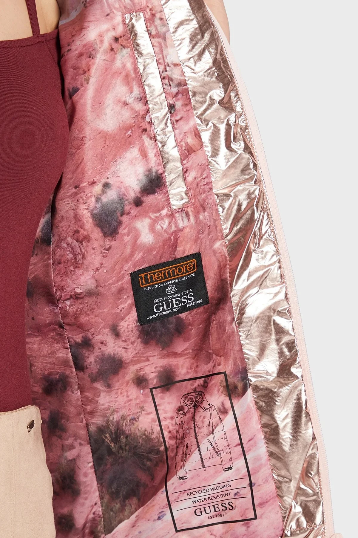 Guess Fiorenza Metal Görünümlü Kapüşonlu Regular Fit Şişme Bayan Mont W2BL26WEWC0 F6C7 BAKIR - 5