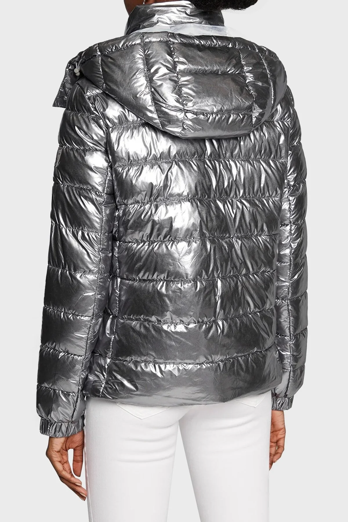 Guess Fiorenza Metal Görünümlü Kapüşonlu Regular Fit Şişme Bayan Mont W2BL26WEWC0 F9OD KOYU GRİ - 3