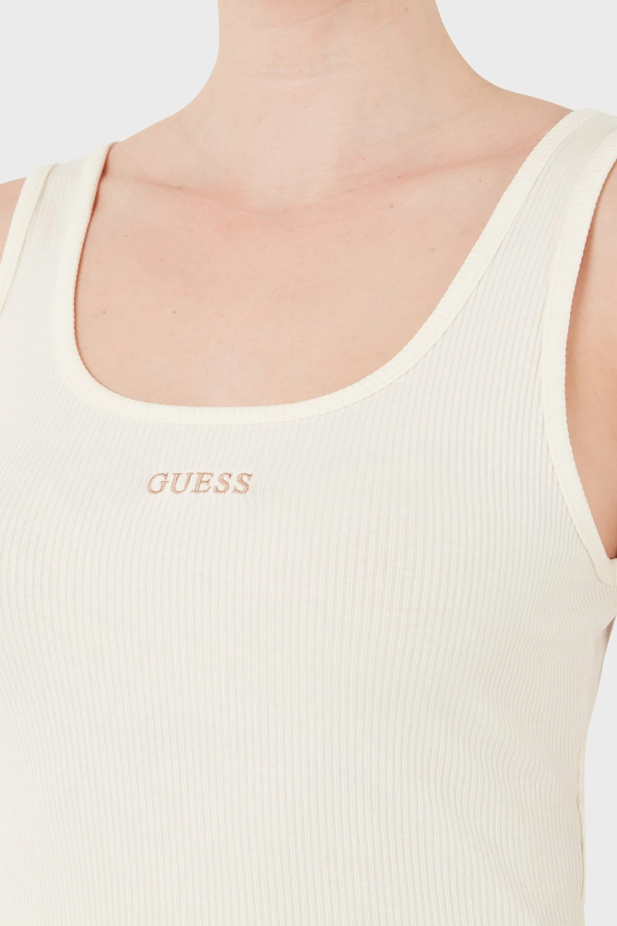 Guess Fitilli Slim Fit Yuvarlak Yaka V6GP05K2970 Kadın Top V6GP05 K2970 G1O6 KREM - 6