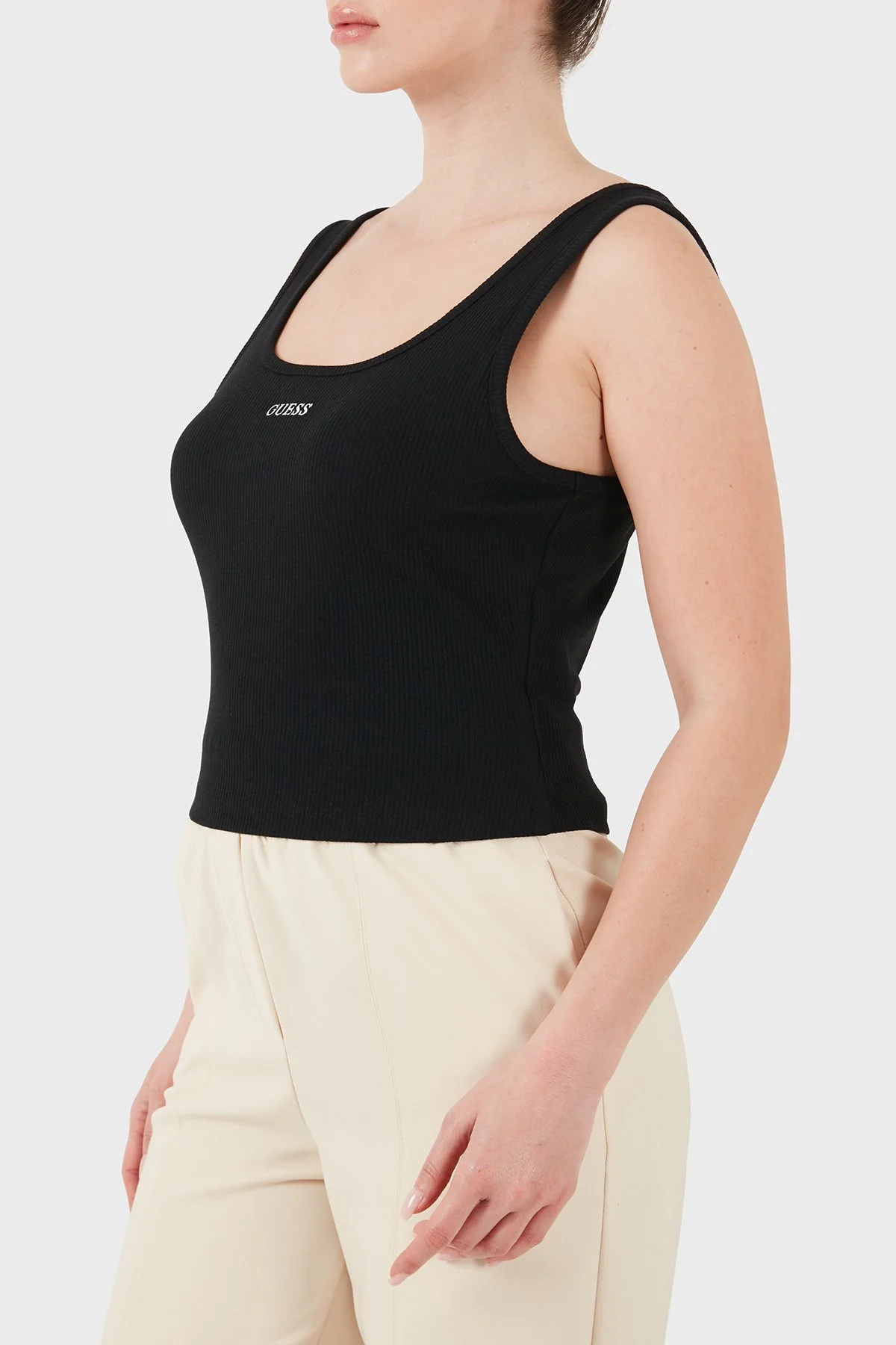 Guess Fitilli Slim Fit Yuvarlak Yaka V6GP05K2970 Kadın Top V6GP05 K2970 JBLK SİYAH - 4