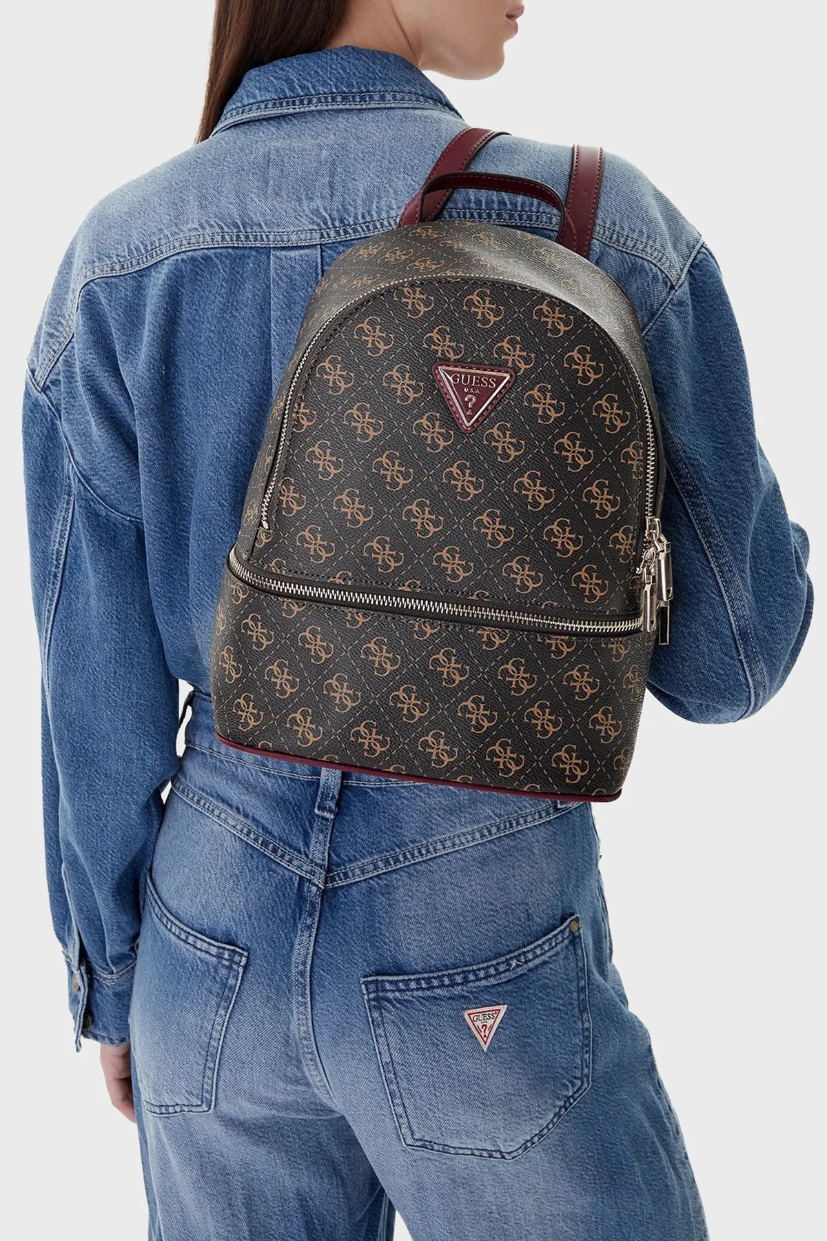 Guess Follie 4G Logolu Ayarlanabilir Omuz Askılı TWLQ9676032 Bayan Sırt Çantası TWLQ96 76032 BNL KAHVE - 8