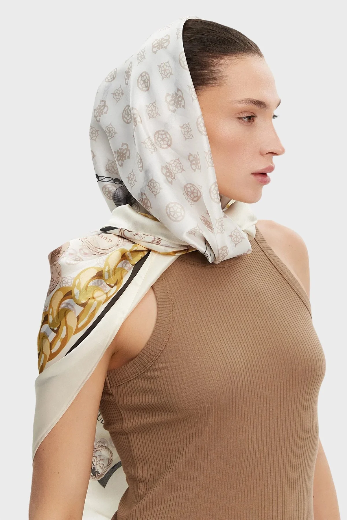 Guess Foulard Logo Baskılı 130 x 30 cm AW5300SIL03 Bayan Şal AW5300 SIL03 OFF EKRU - 2