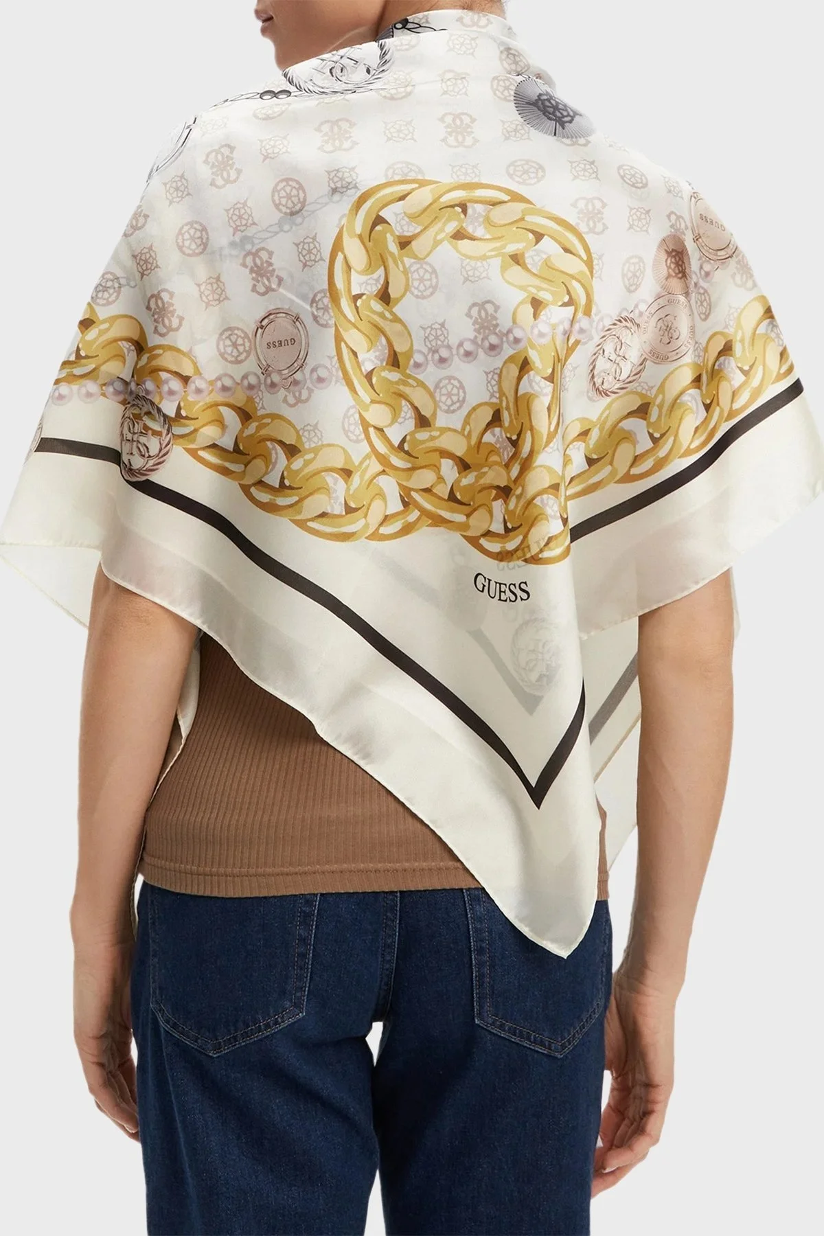 Guess Foulard Logo Baskılı 130 x 30 cm AW5300SIL03 Bayan Şal AW5300 SIL03 OFF EKRU - 3