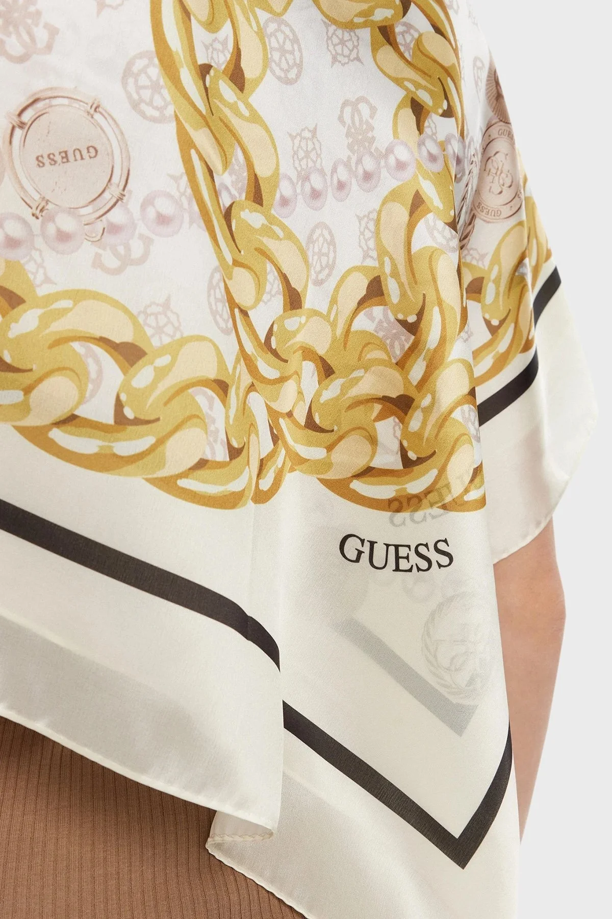 Guess Foulard Logo Baskılı 130 x 30 cm AW5300SIL03 Bayan Şal AW5300 SIL03 OFF EKRU - 4