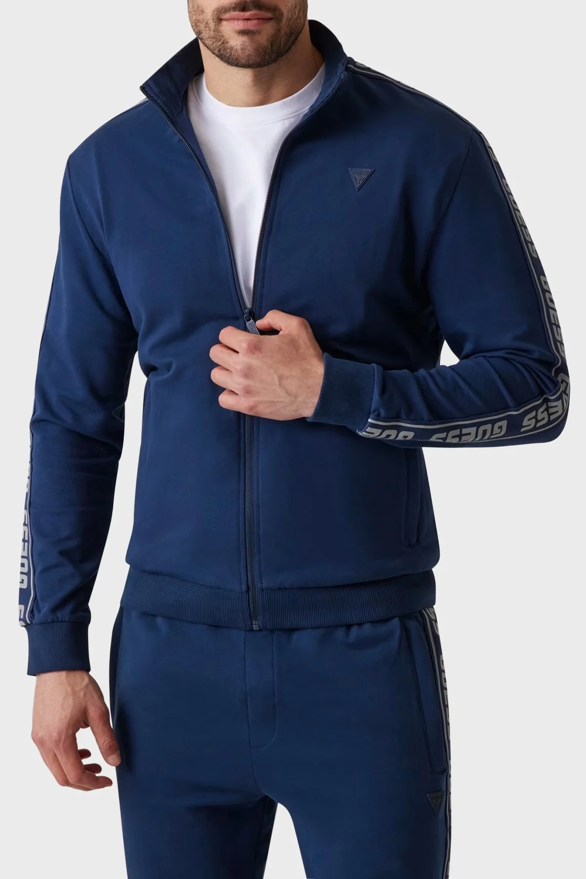 Guess Full Zip Pamuklu Regular Fit Dik Yaka Fermuarlı Z2YQ12K6ZS1 Erkek Sweat Z2YQ12 K6ZS1 G7R1 MAVİ - 1