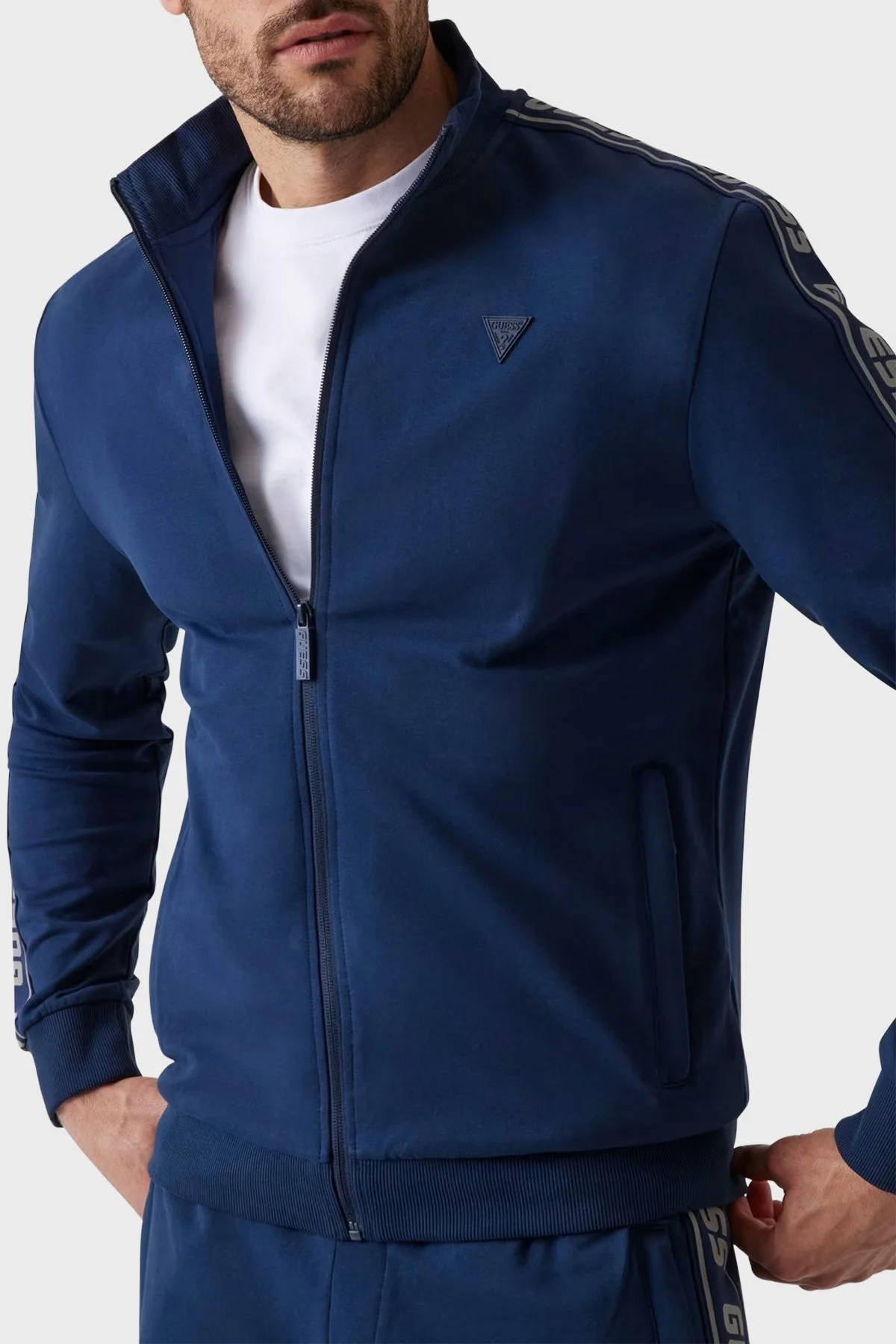 Guess Full Zip Pamuklu Regular Fit Dik Yaka Fermuarlı Z2YQ12K6ZS1 Erkek Sweat Z2YQ12 K6ZS1 G7R1 MAVİ - 4